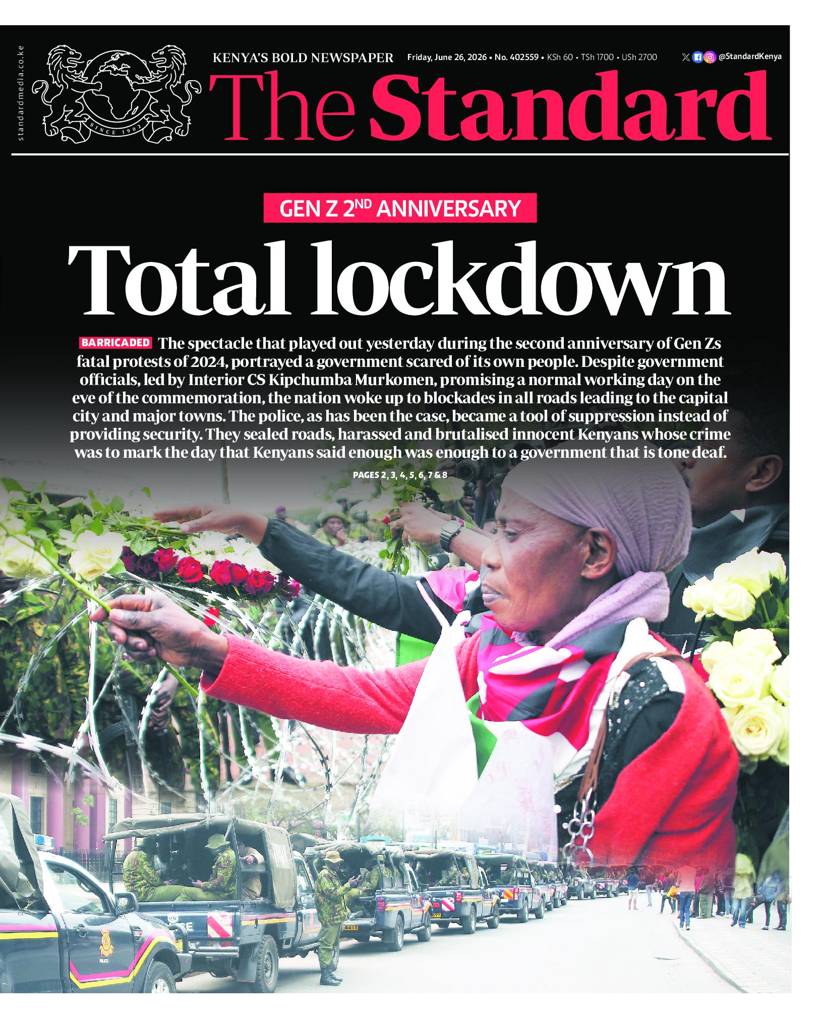 The Standard Newspaper page 1