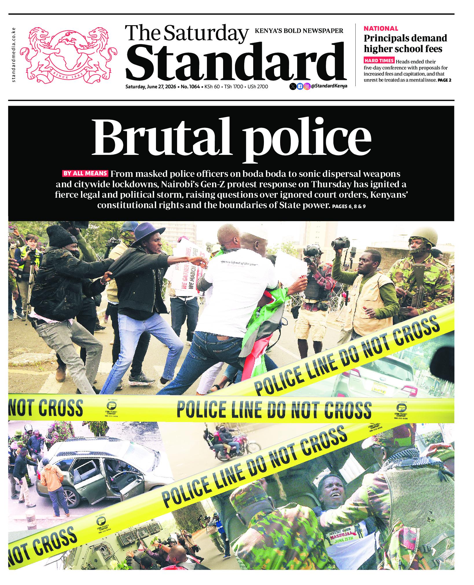 The Standard Newspaper page 1