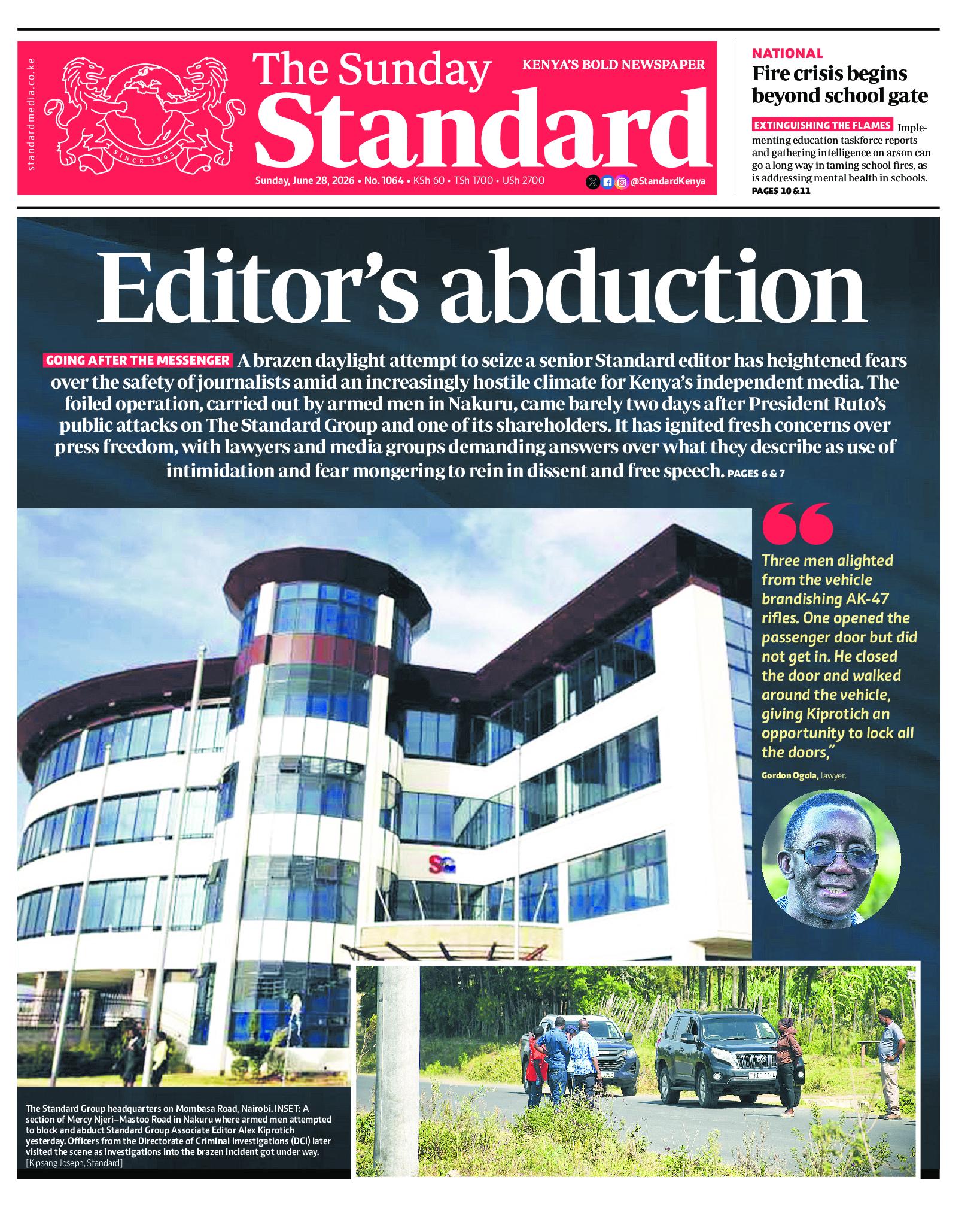 The Standard Newspaper page 1