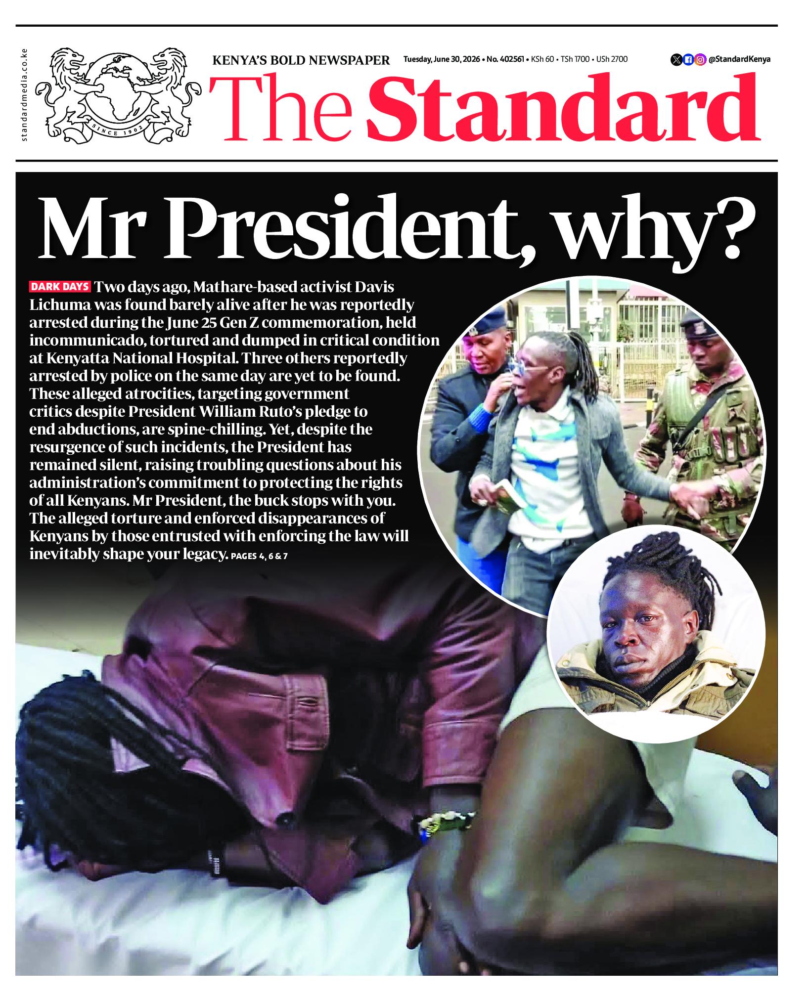 The Standard Newspaper page 1