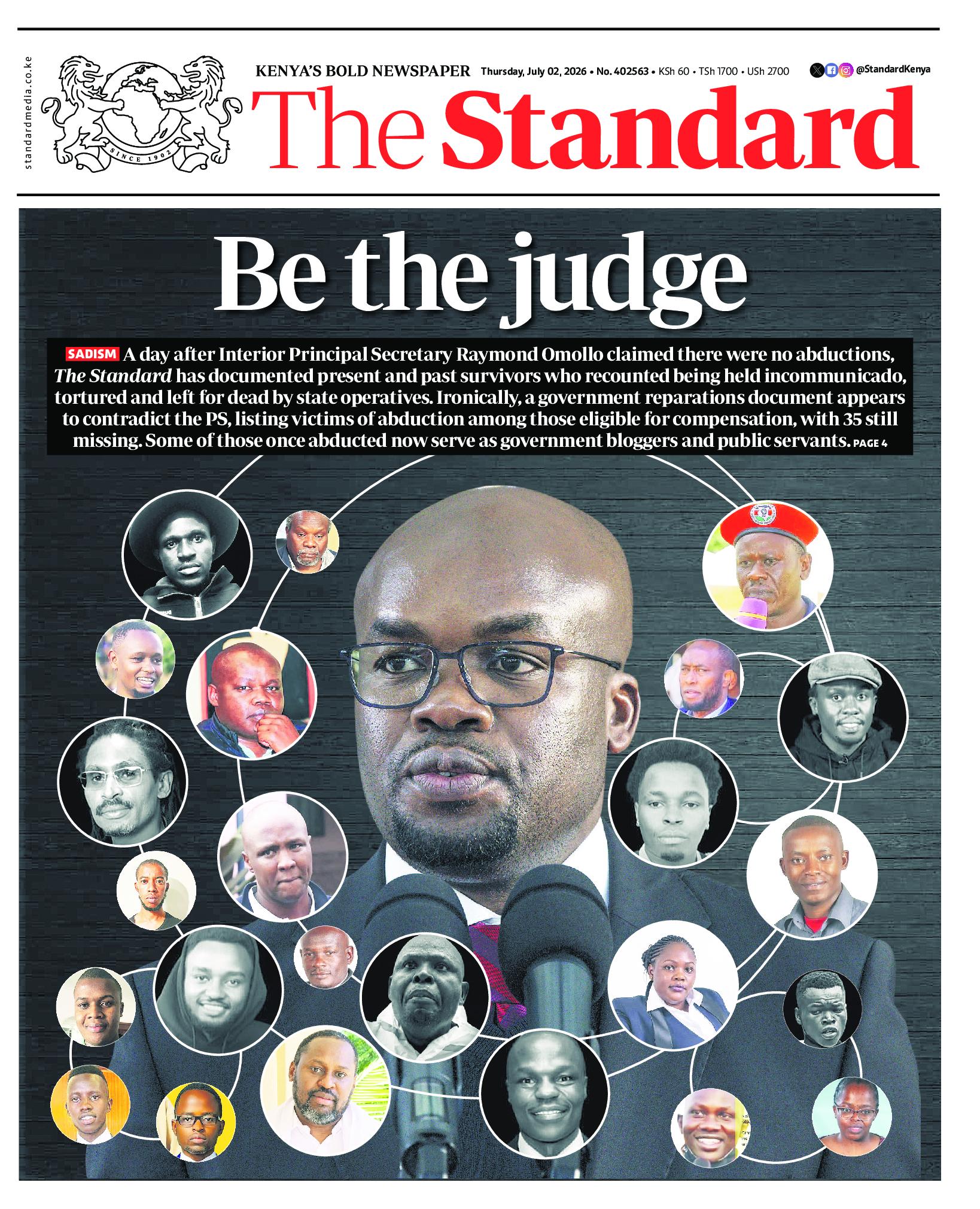 The Standard Newspaper page 1