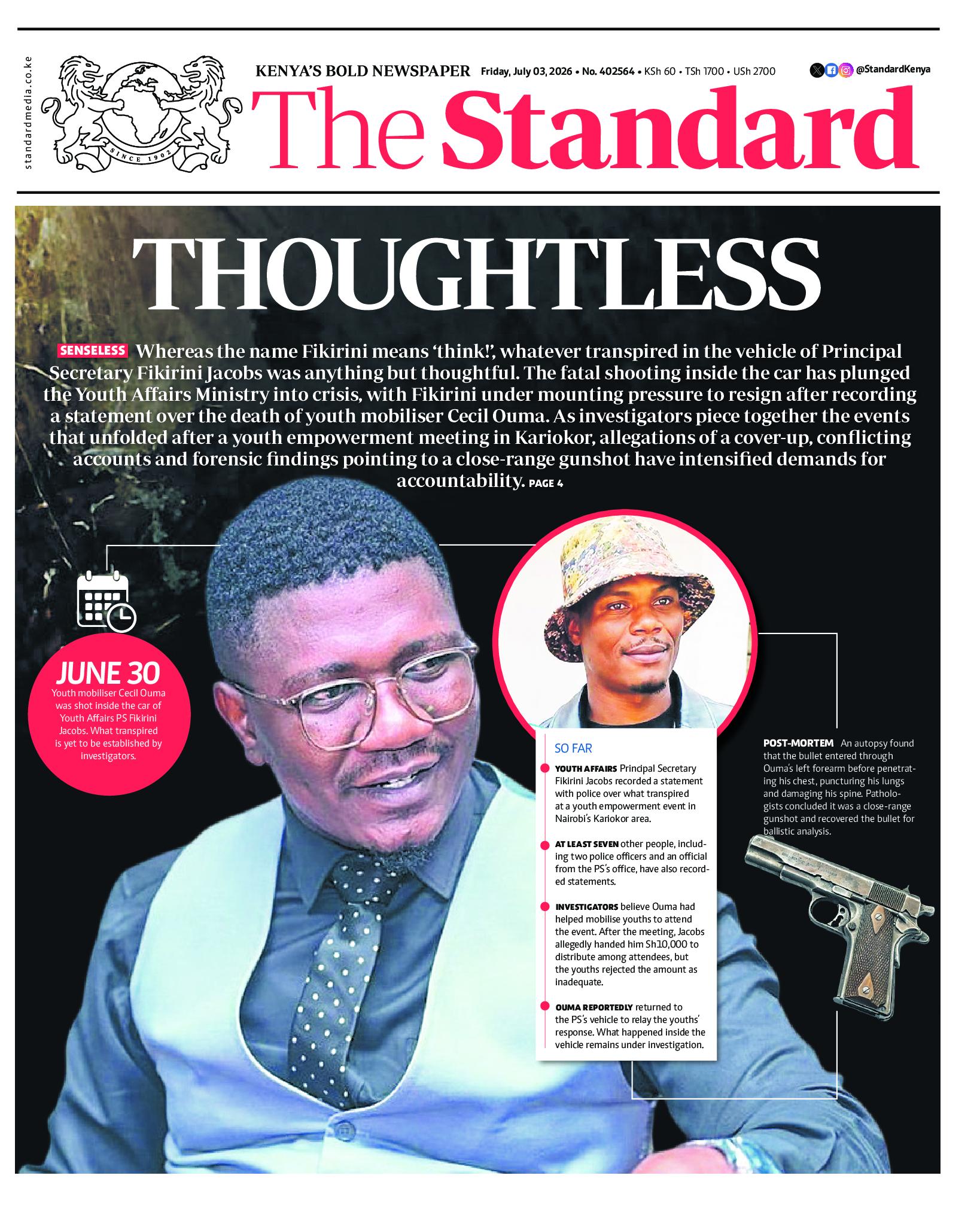 The Standard Newspaper page 1