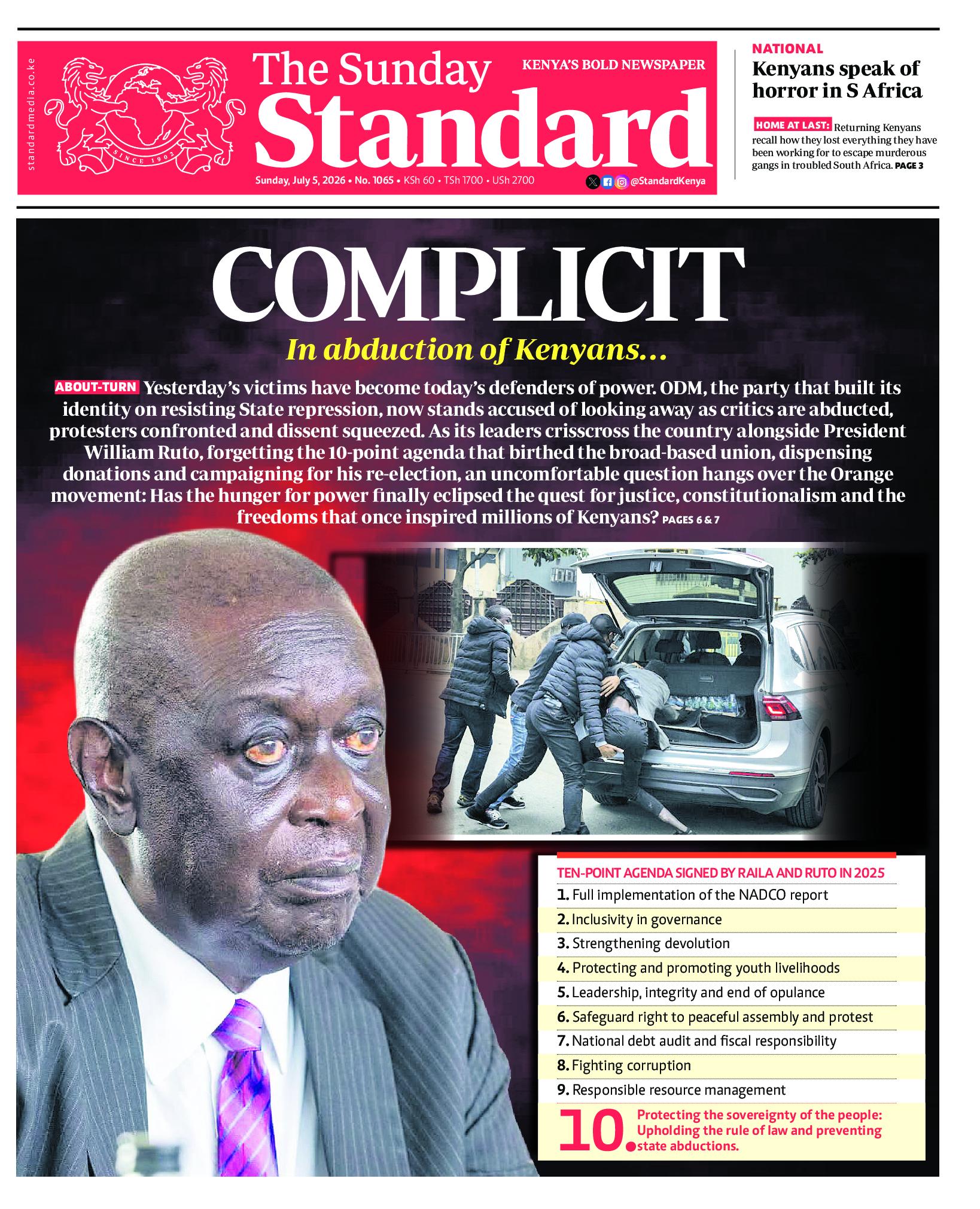 The Standard Newspaper page 1