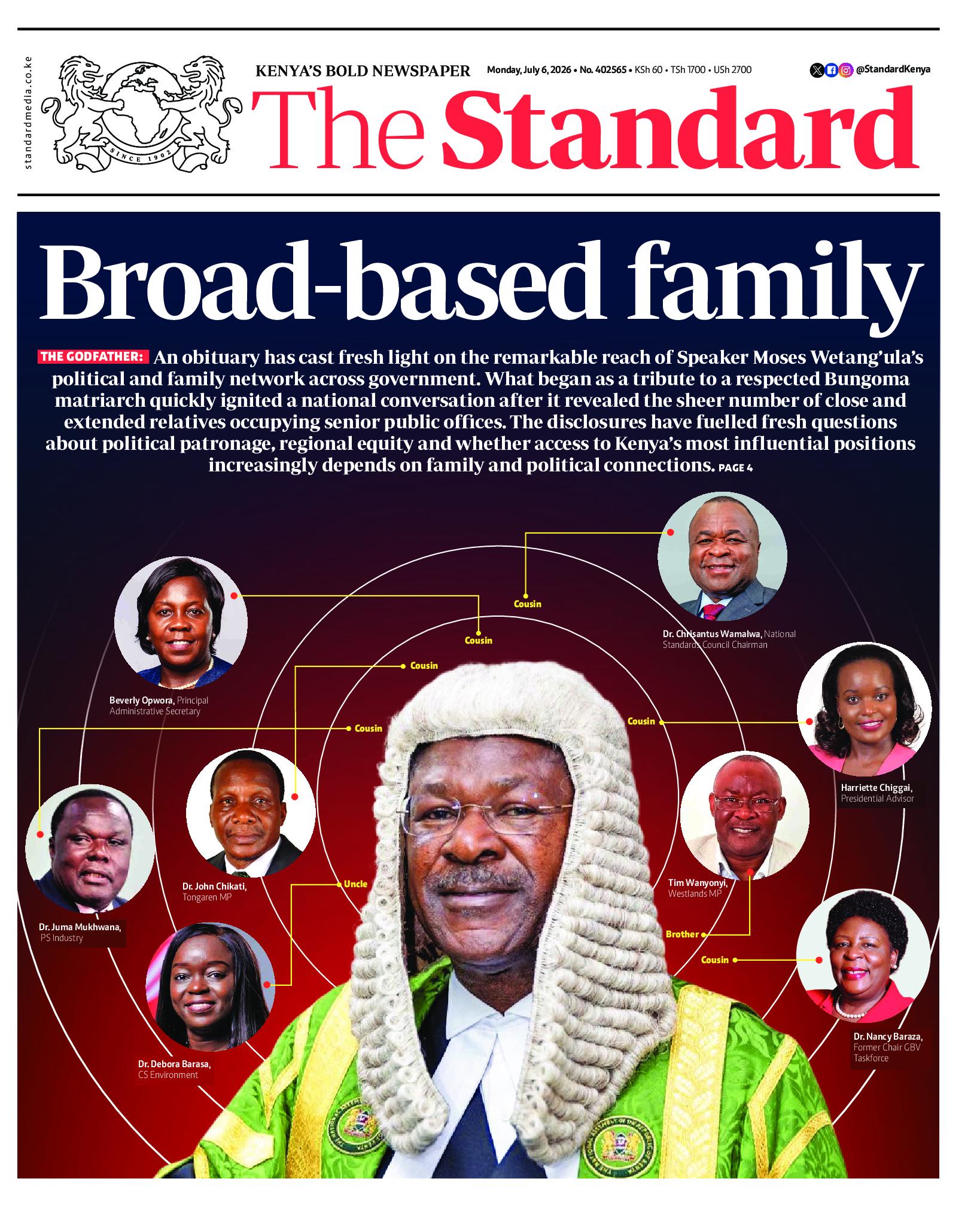 The Standard Newspaper page 1