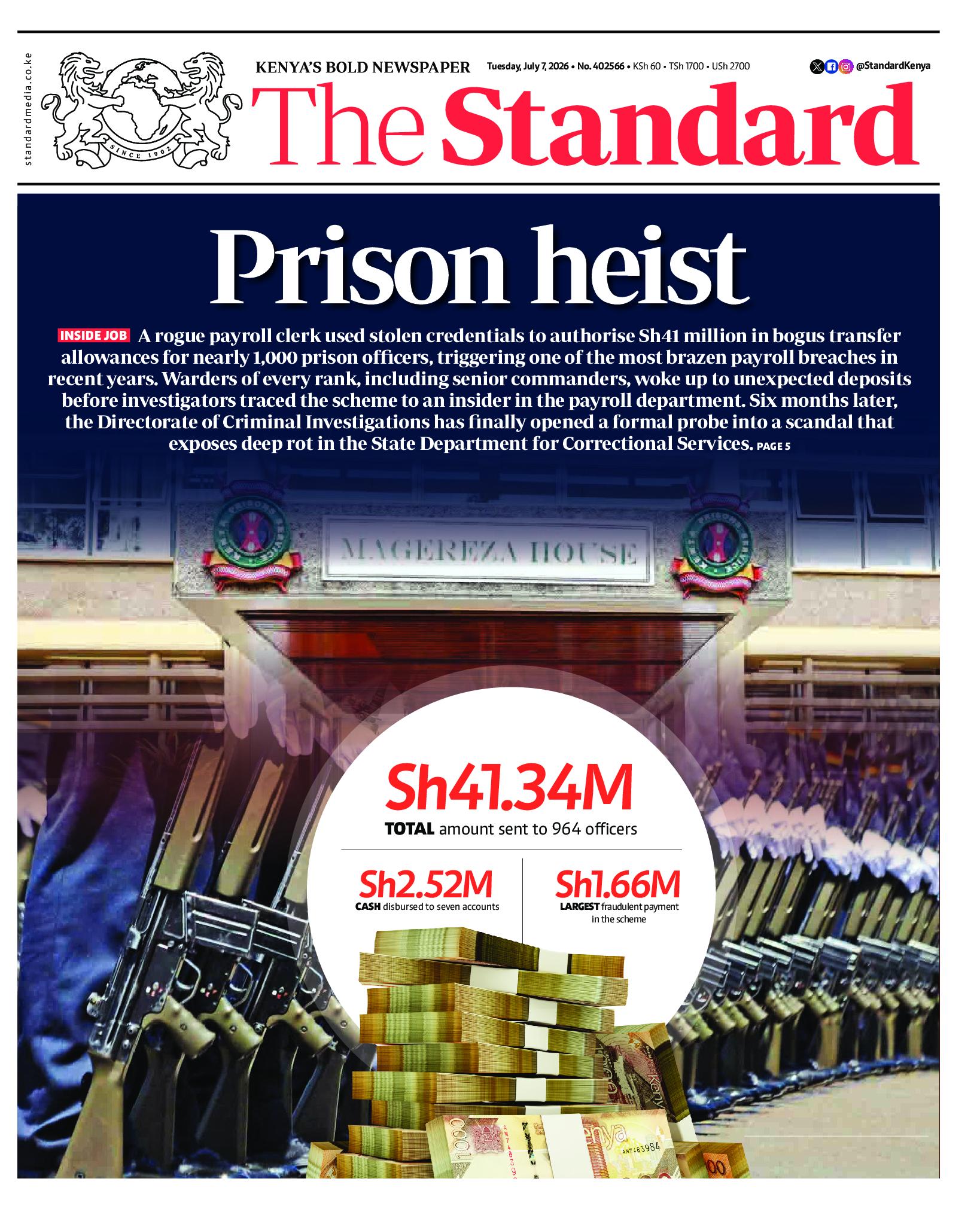 The Standard Newspaper page 1