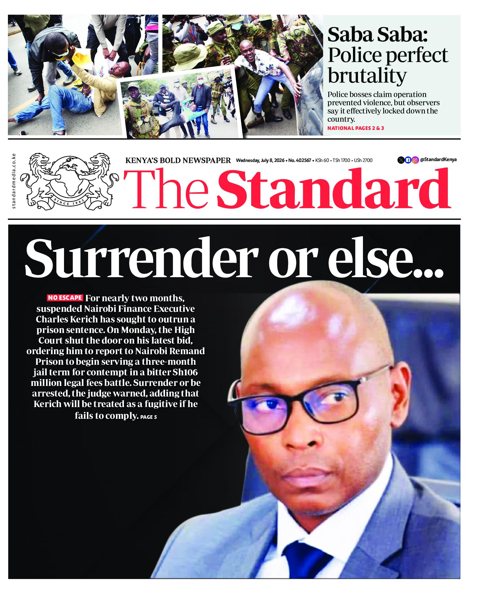 The Standard Newspaper page 1