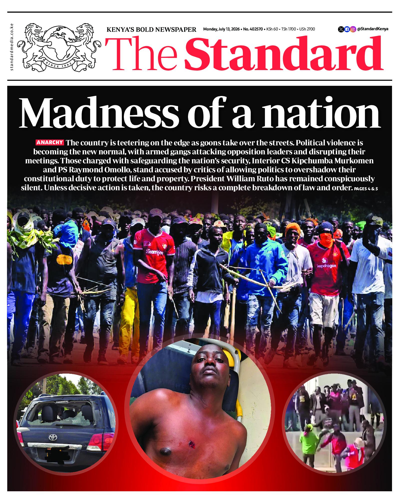 The Standard Newspaper page 1