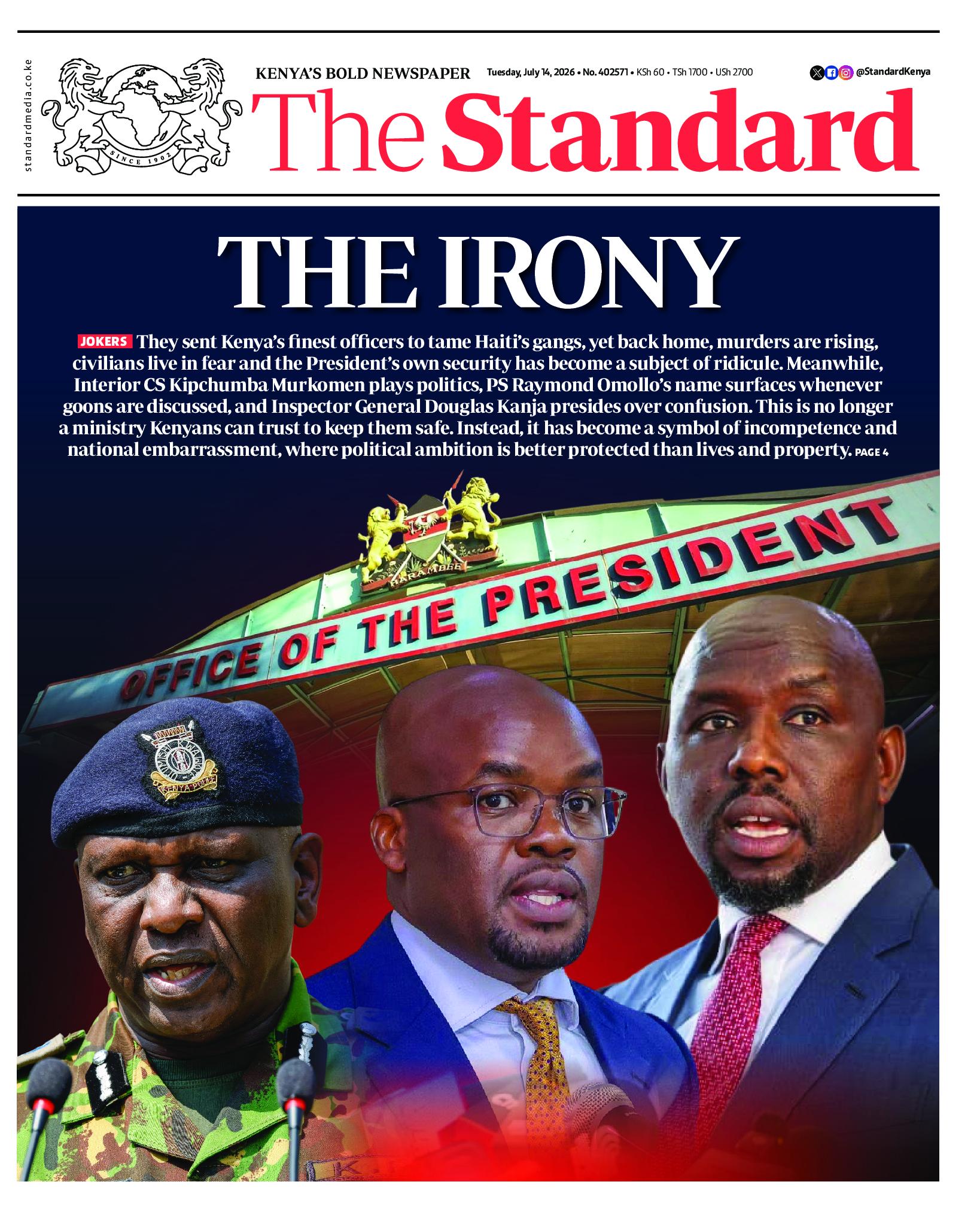 The Standard Newspaper page 1