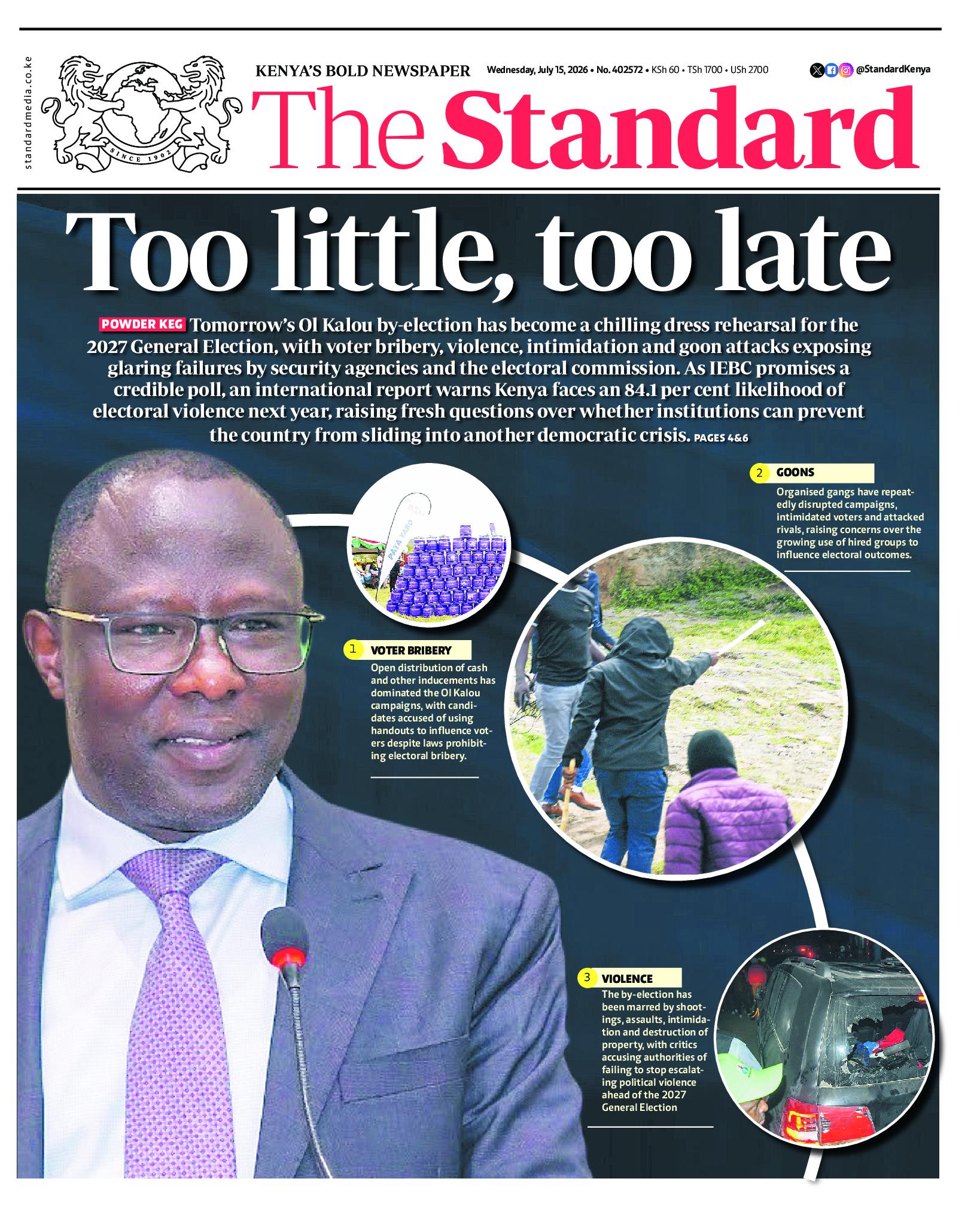 The Standard Newspaper page 1