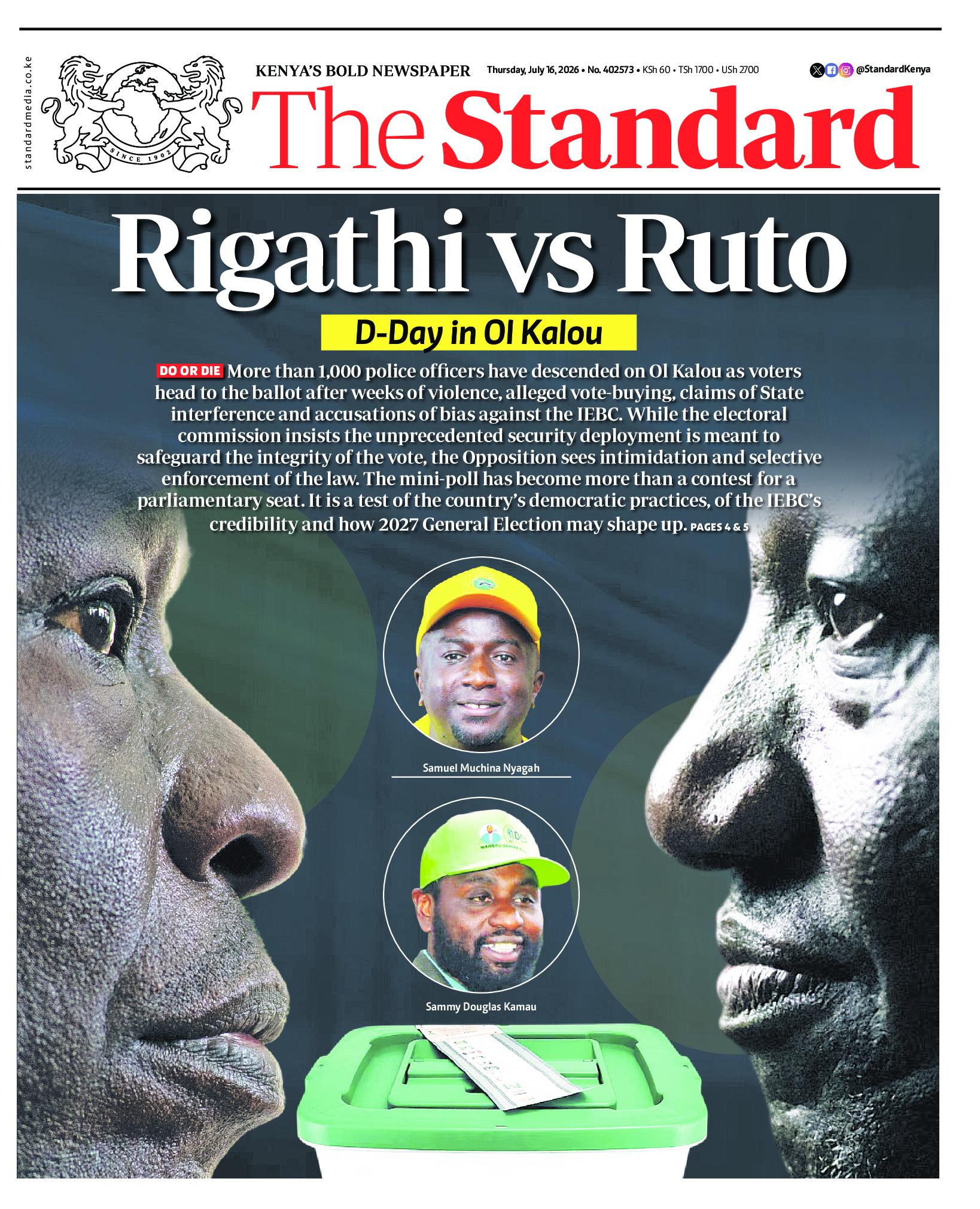 The Standard Newspaper page 1