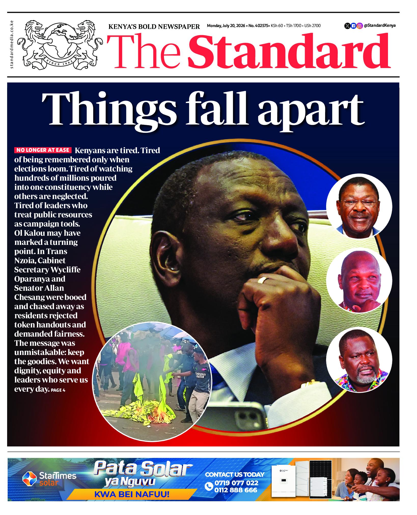 The Standard Newspaper page 1