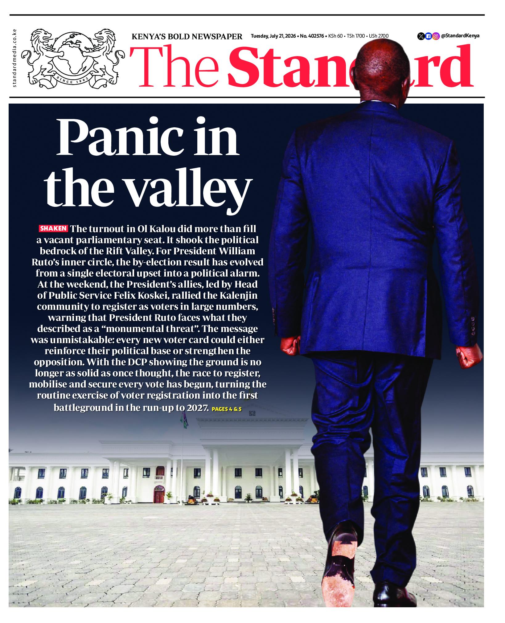 The Standard Newspaper page 1
