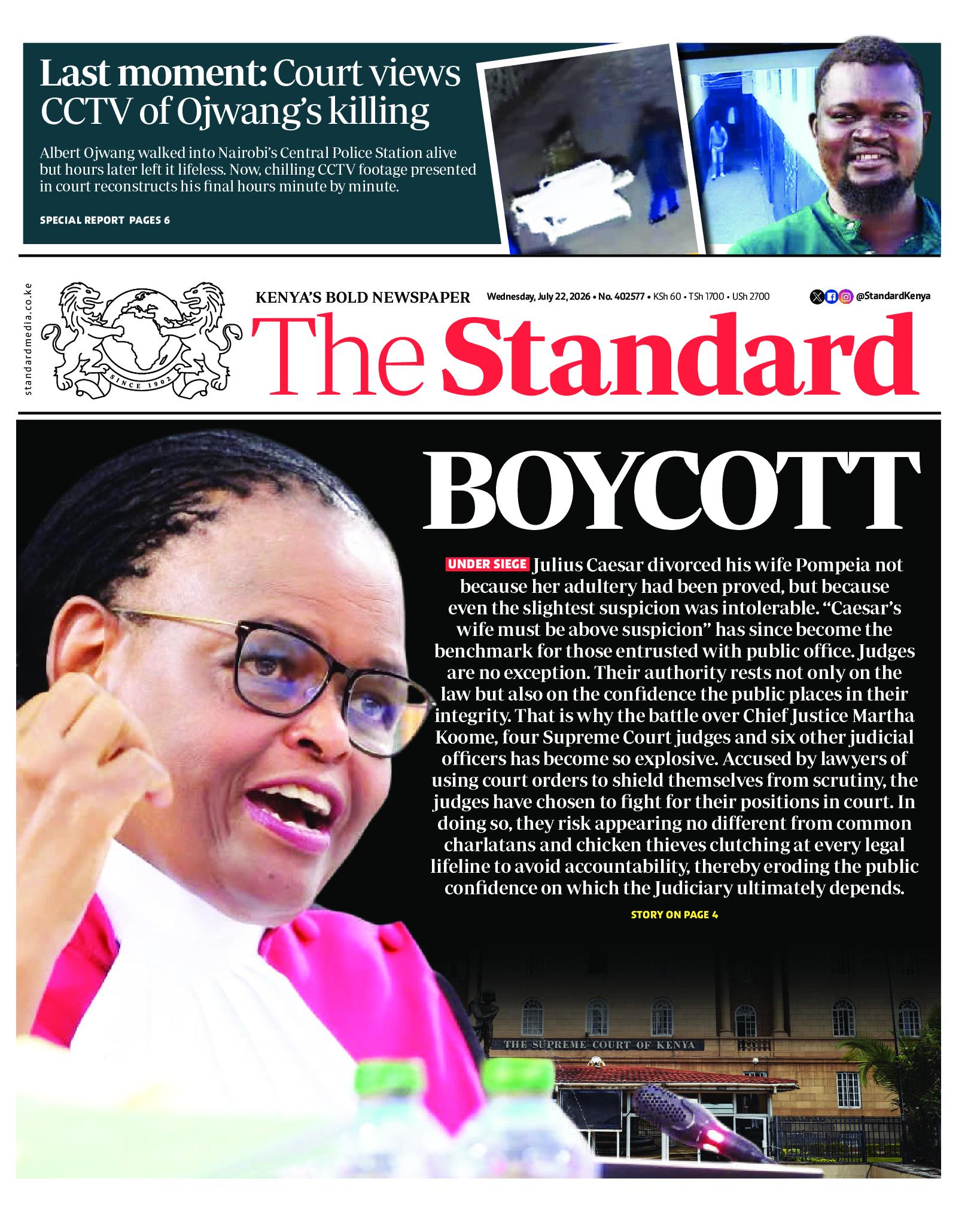 The Standard Newspaper page 1