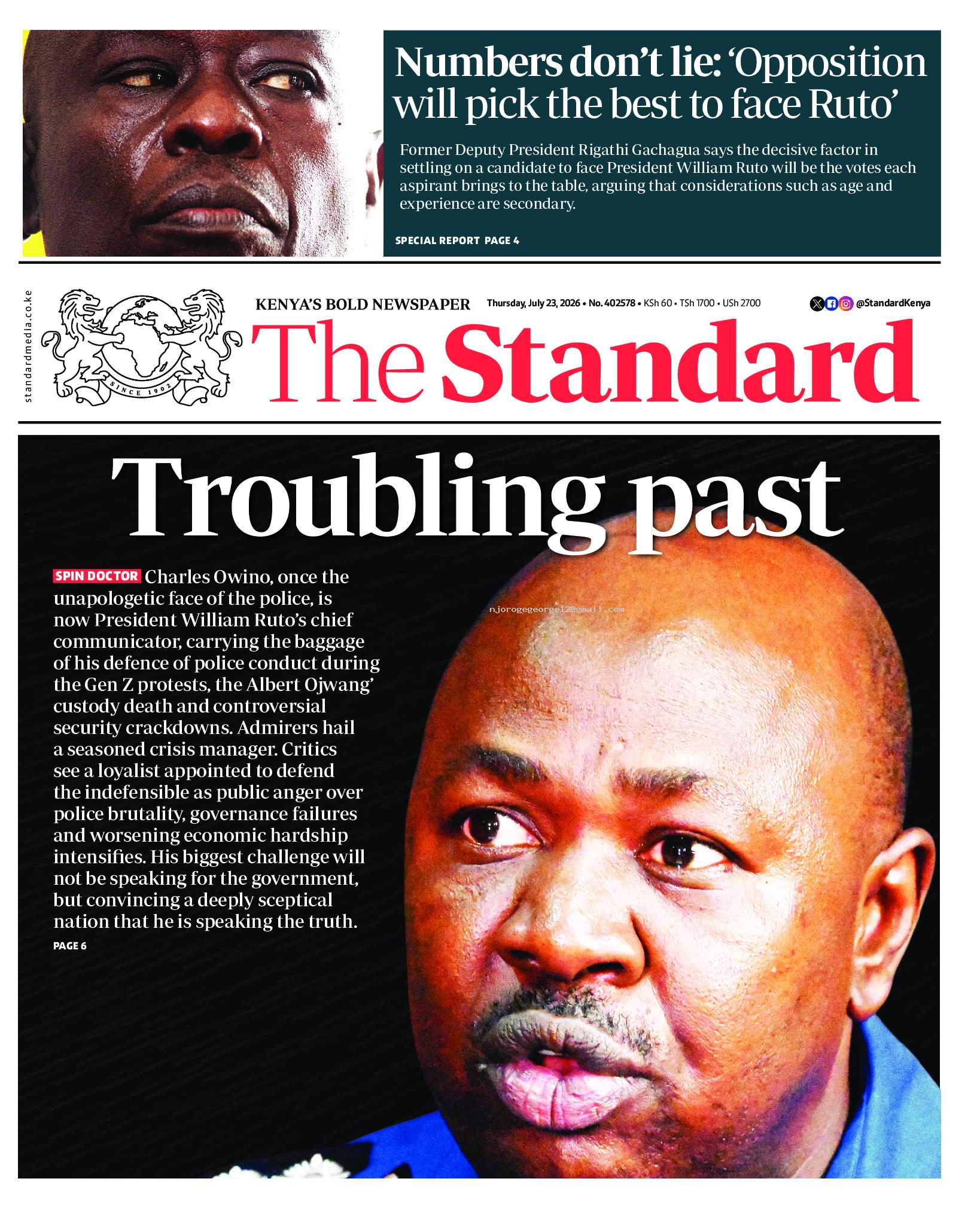 The Standard Newspaper page 1