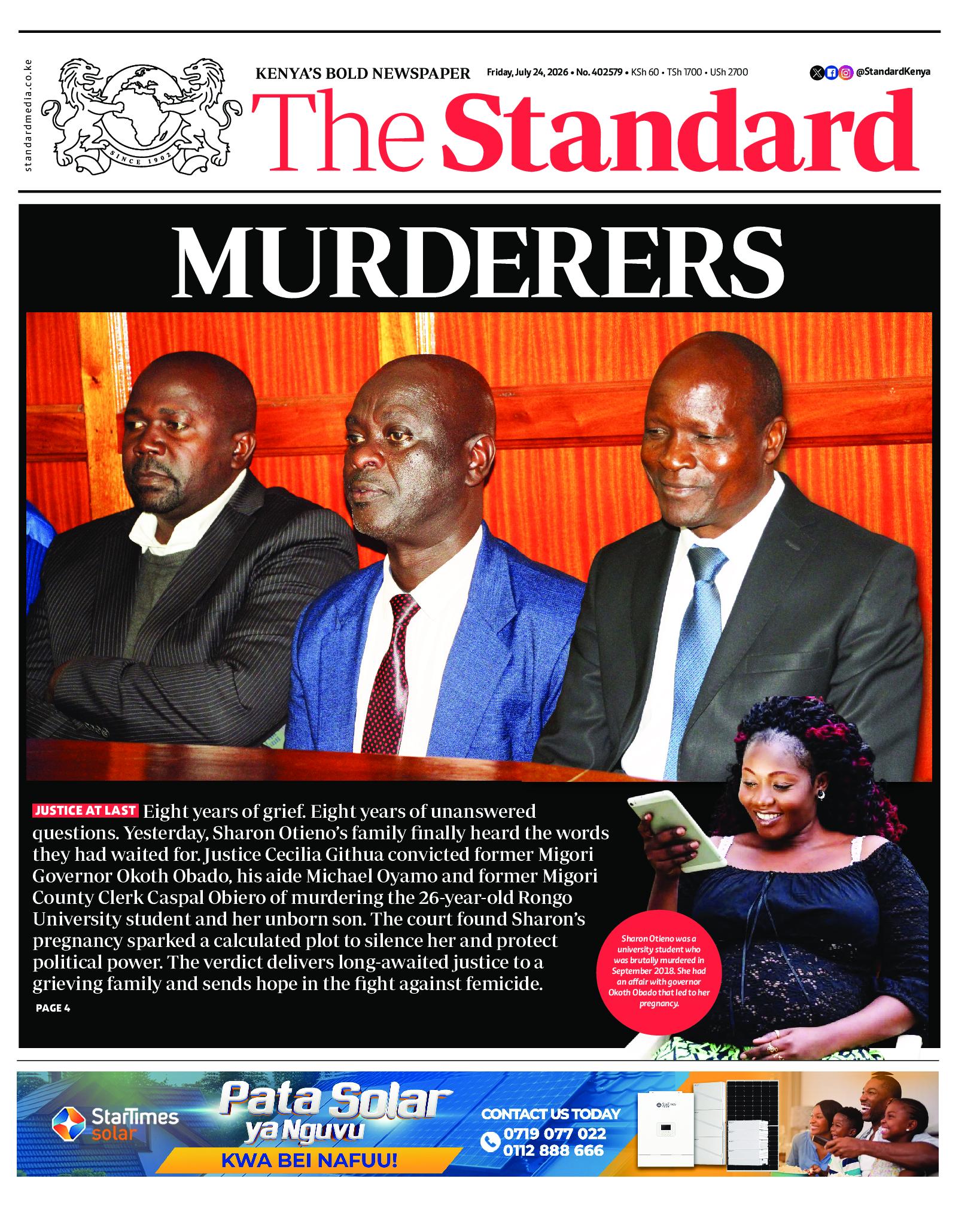 The Standard Newspaper page 1