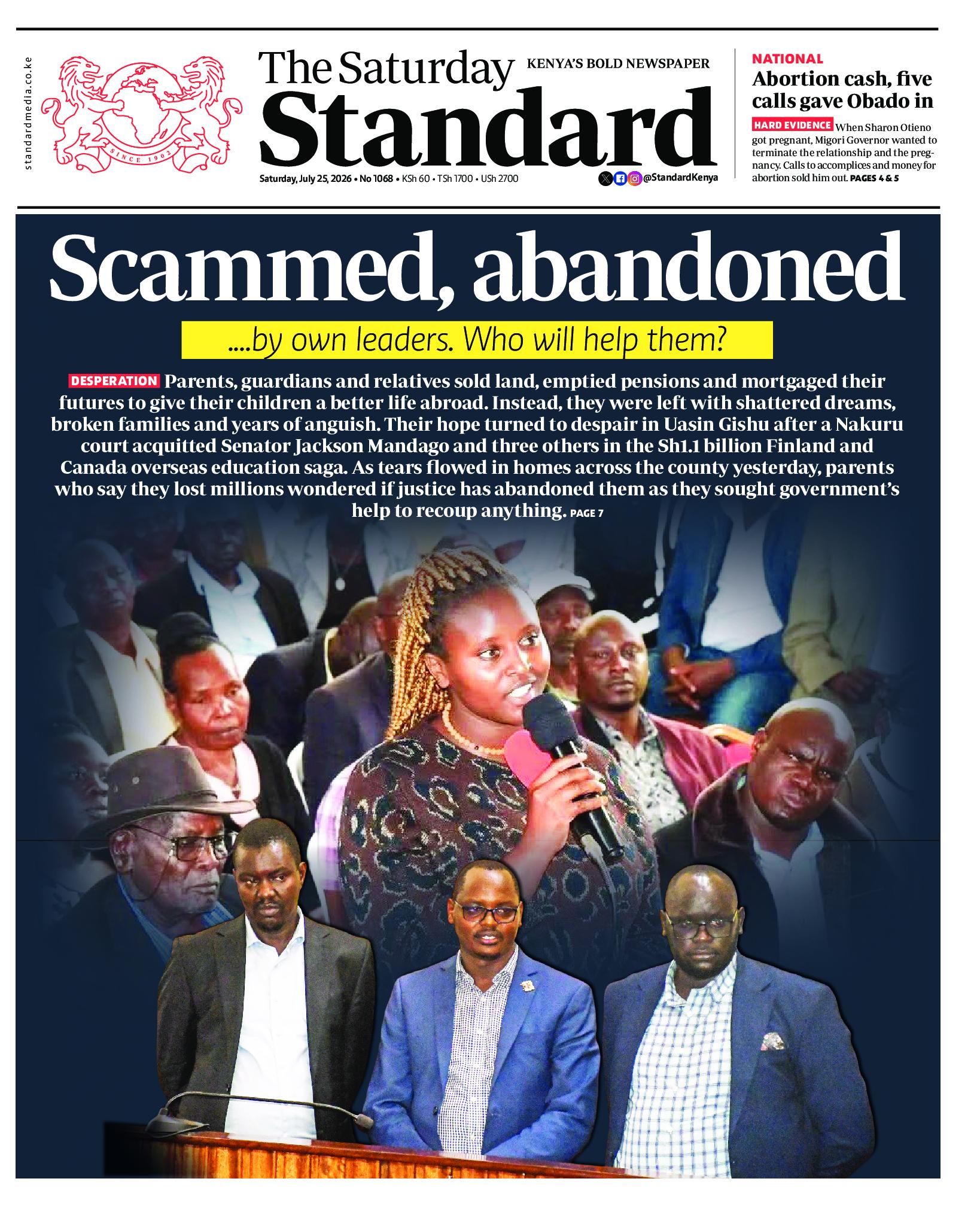 The Standard Newspaper page 1