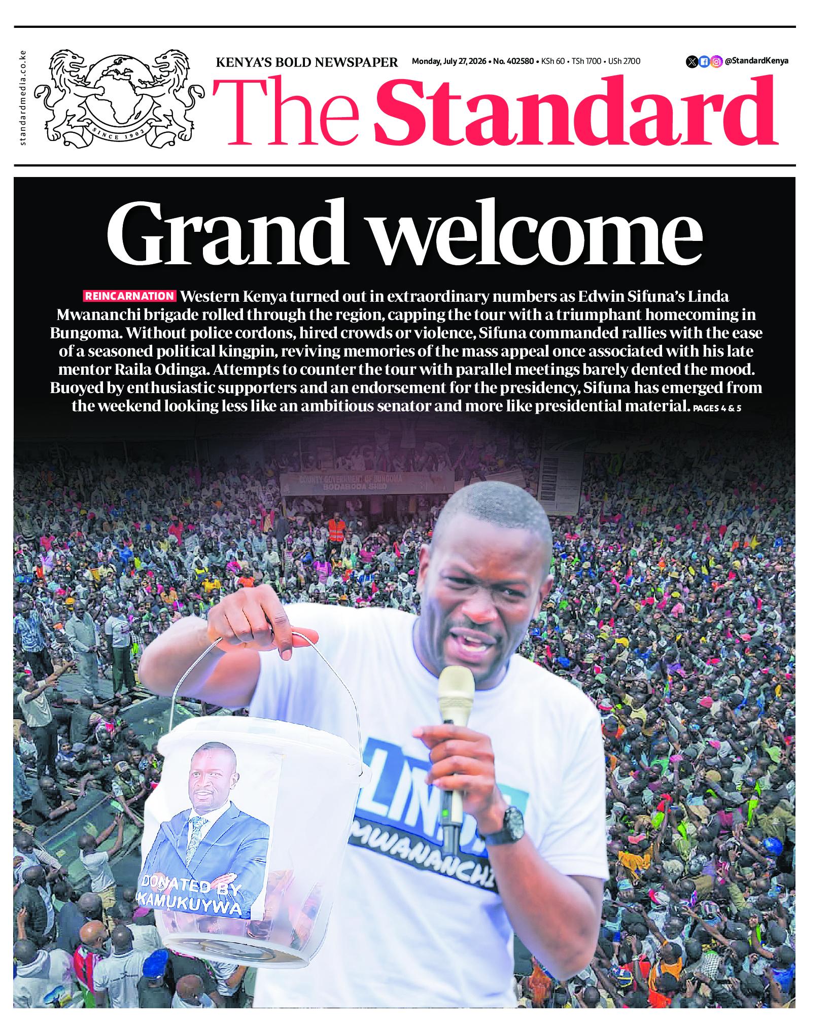 The Standard Newspaper page 1