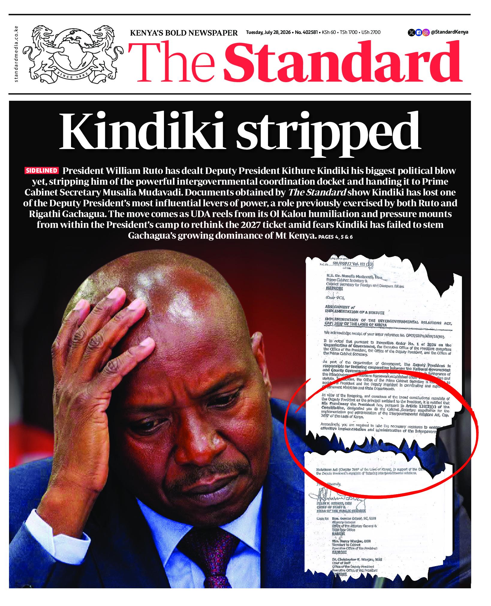 The Standard Newspaper page 1