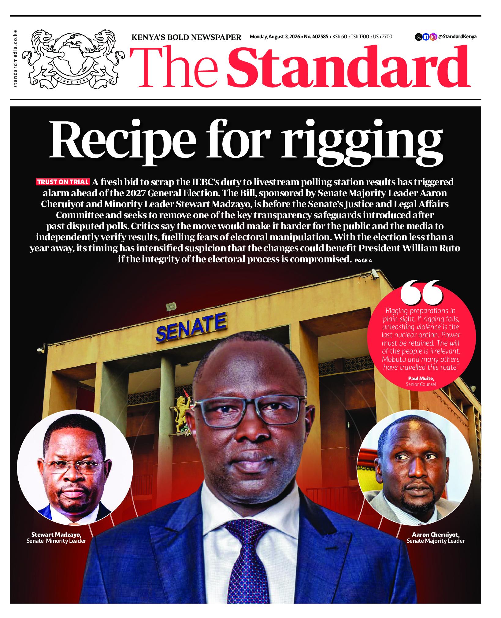 The Standard Newspaper page 1
