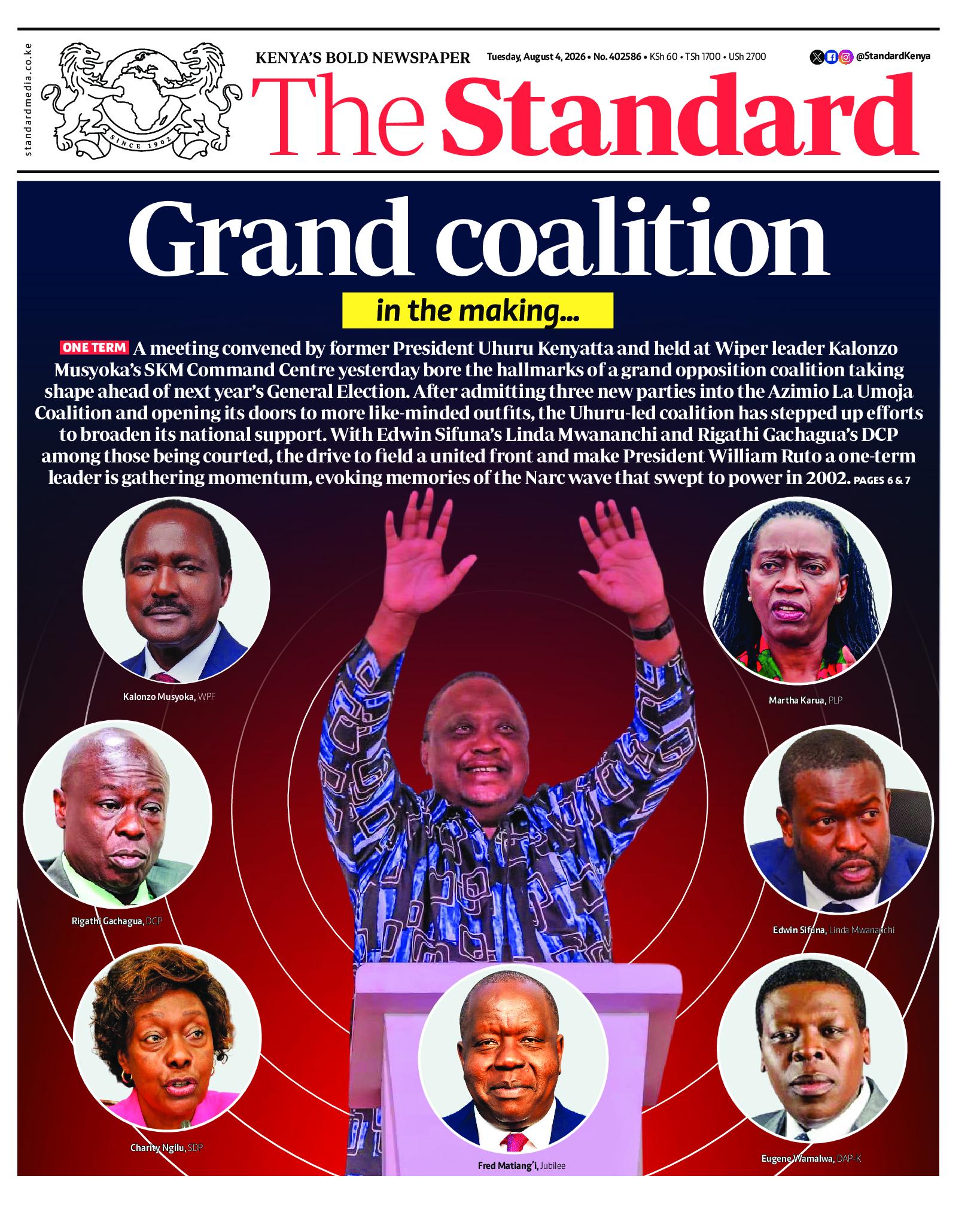 The Standard Newspaper page 1