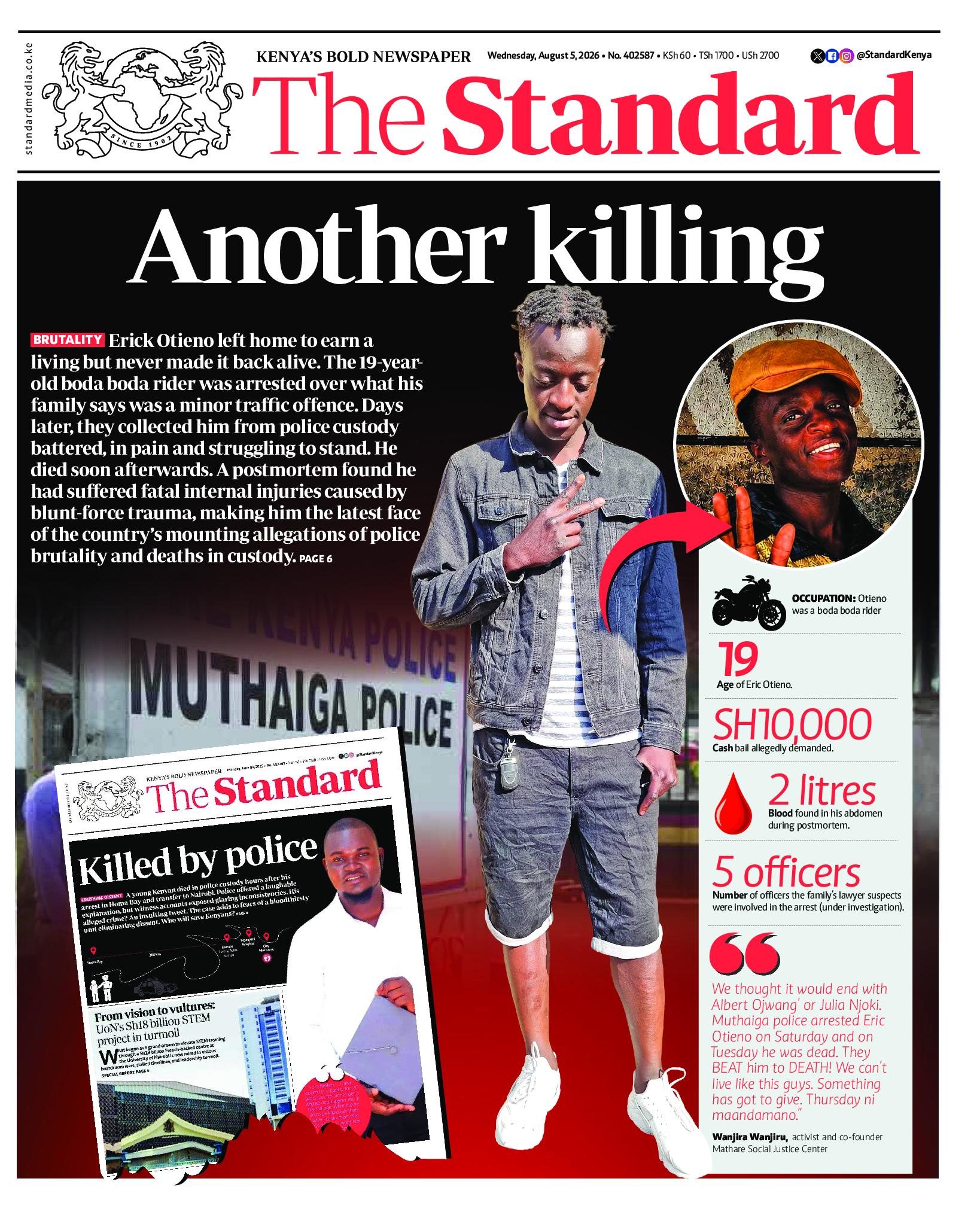 The Standard Newspaper page 1