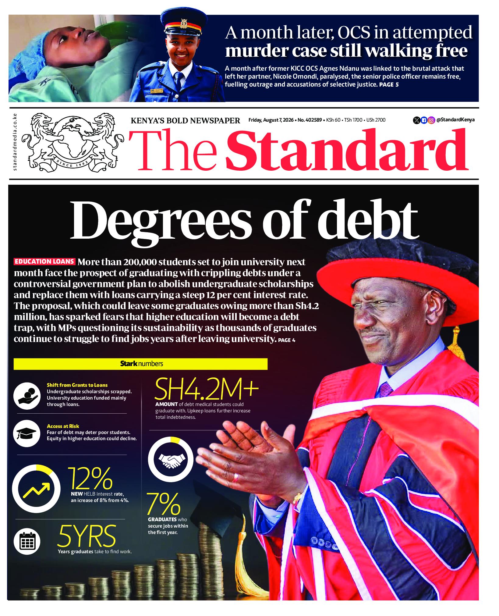 The Standard Newspaper page 1
