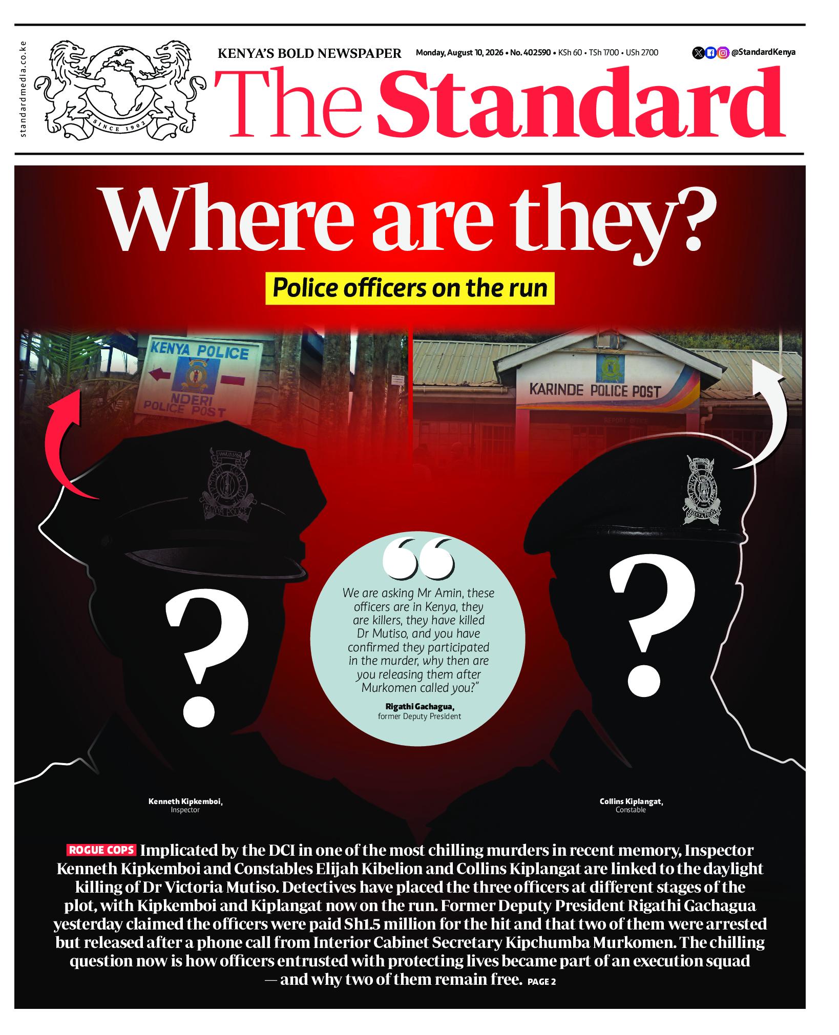 The Standard Newspaper page 1