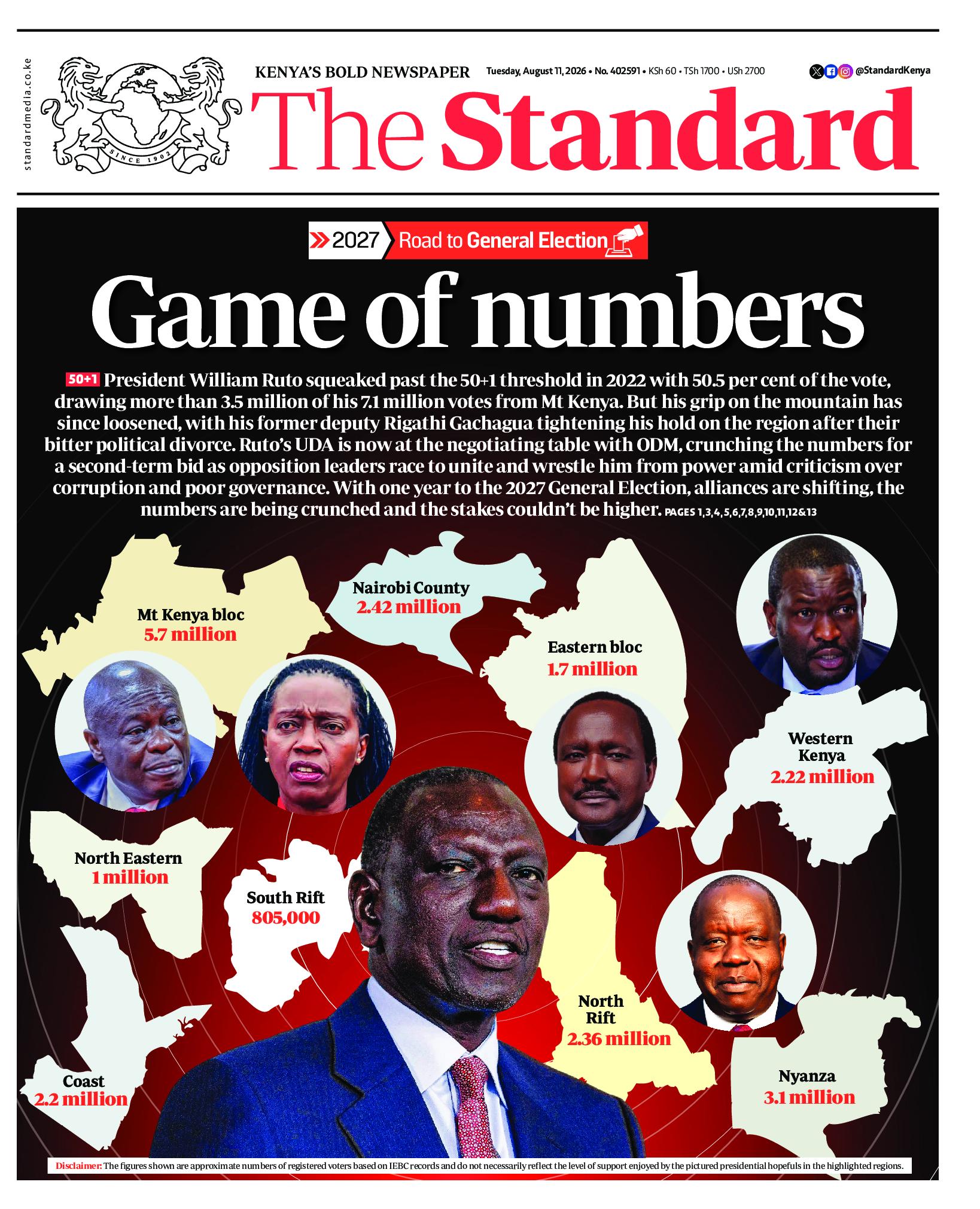 The Standard Newspaper page 1