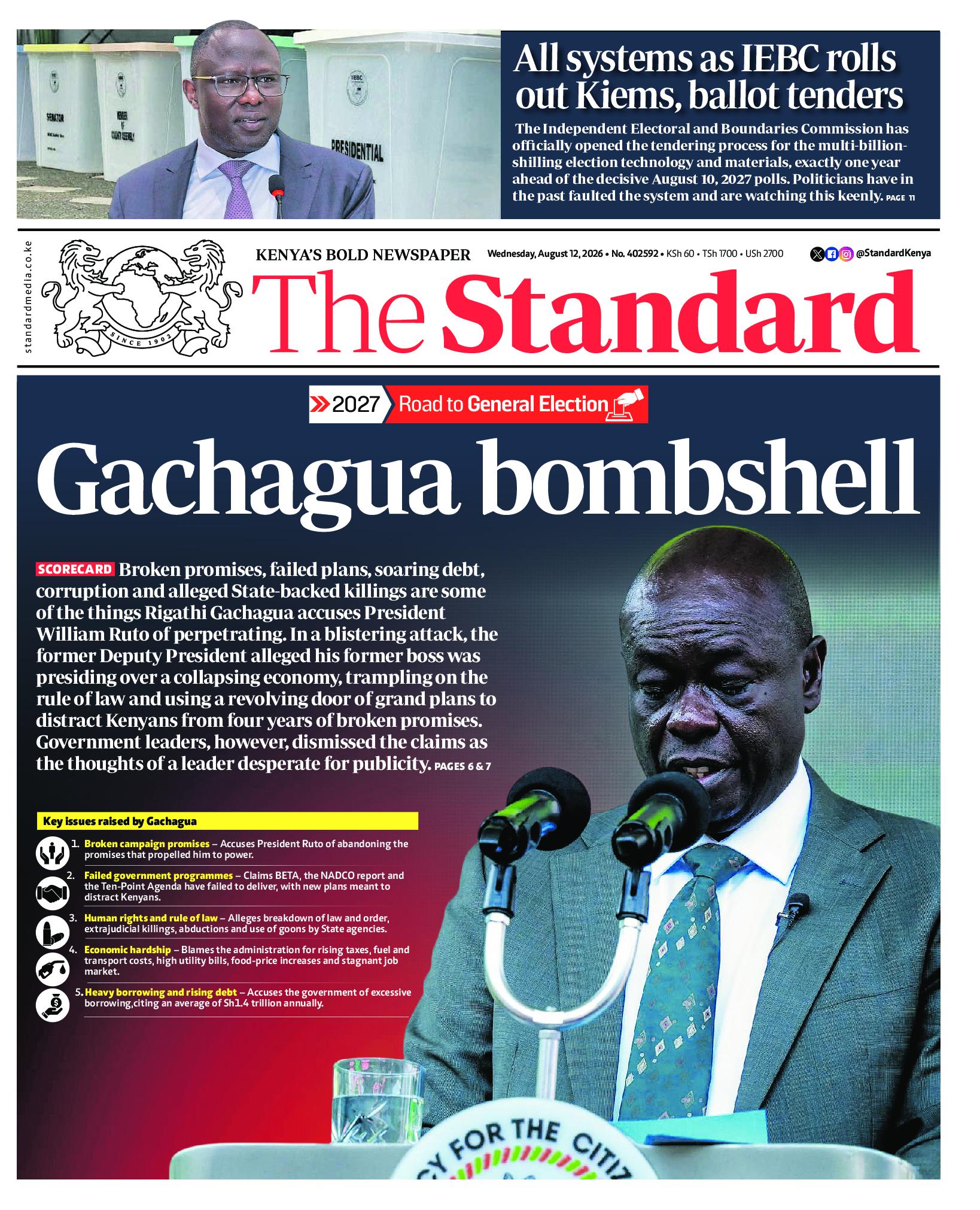 The Standard Newspaper page 1