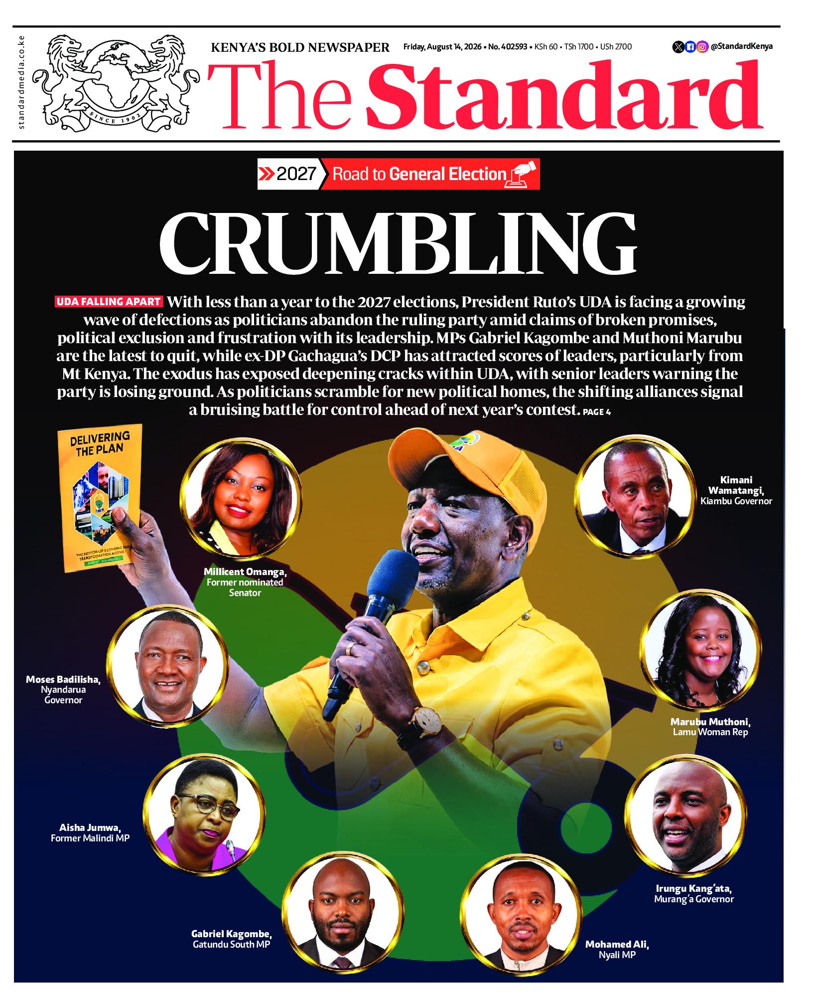 The Standard Newspaper page 1