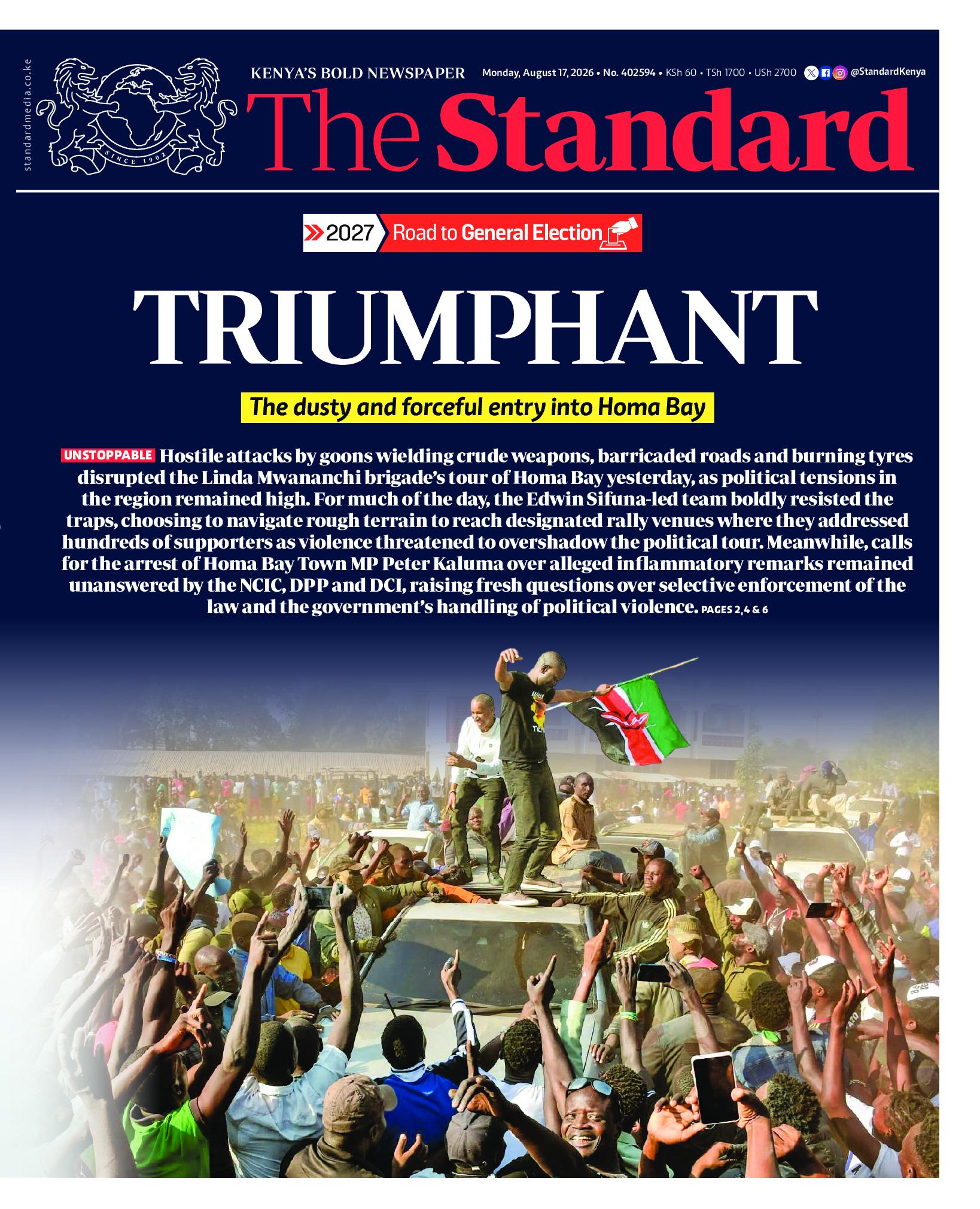 The Standard Newspaper page 1