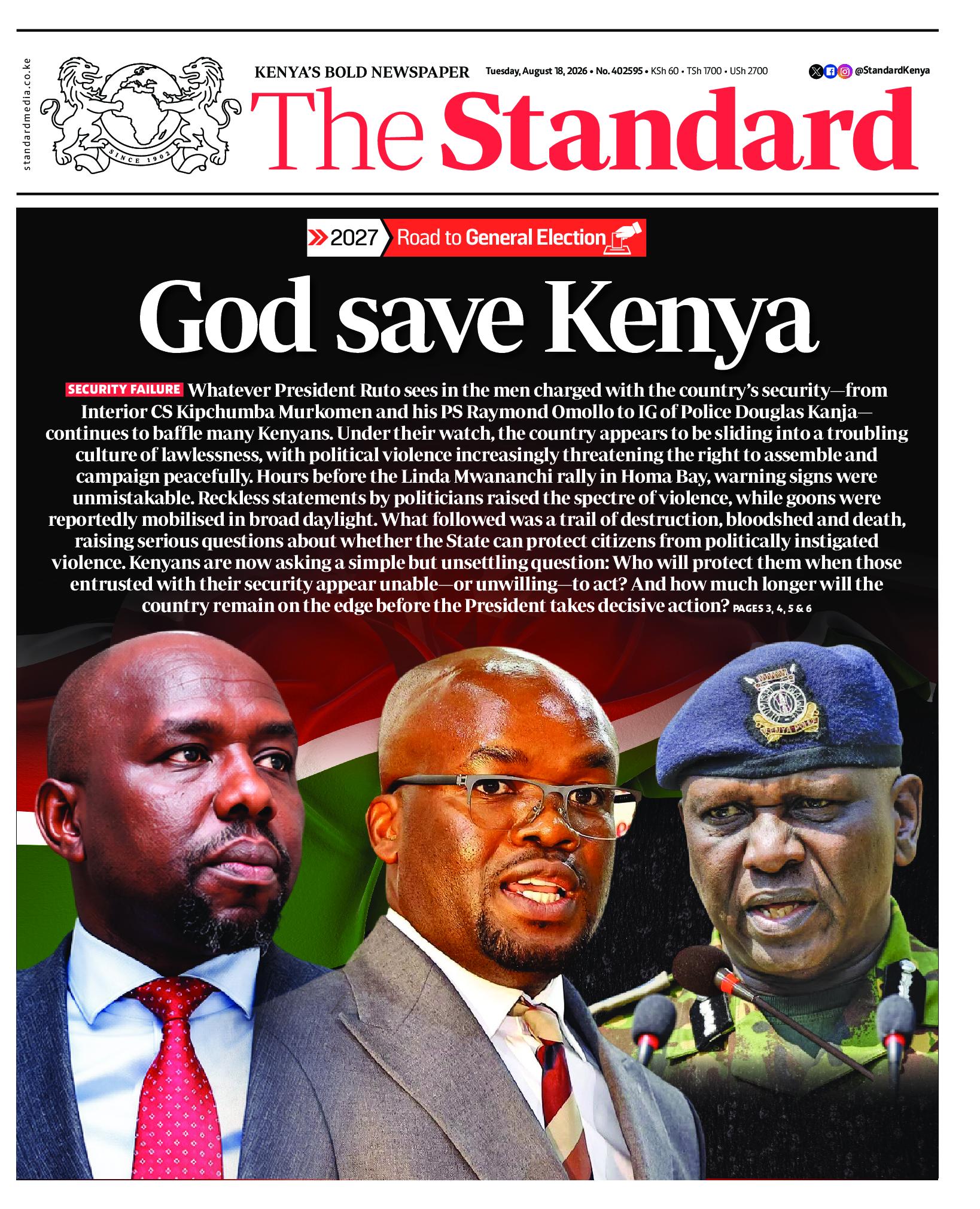 The Standard Newspaper page 1