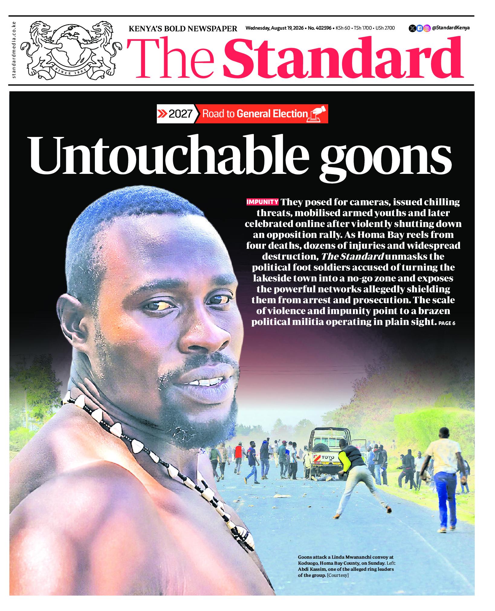 The Standard Newspaper page 1