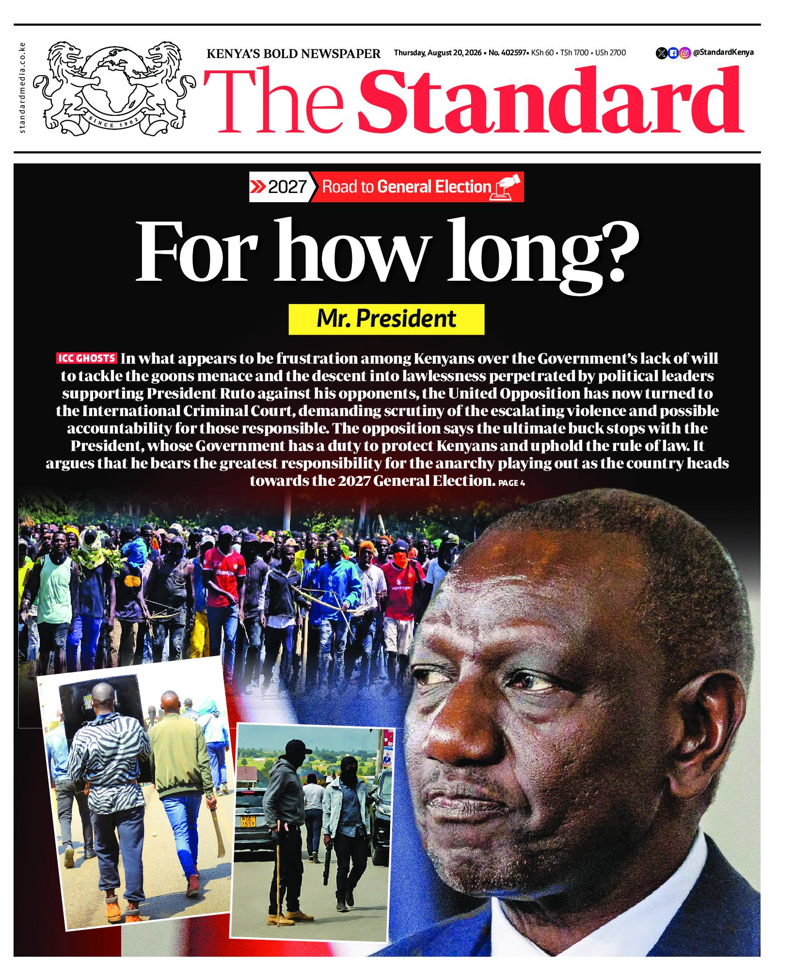 The Standard Newspaper page 1