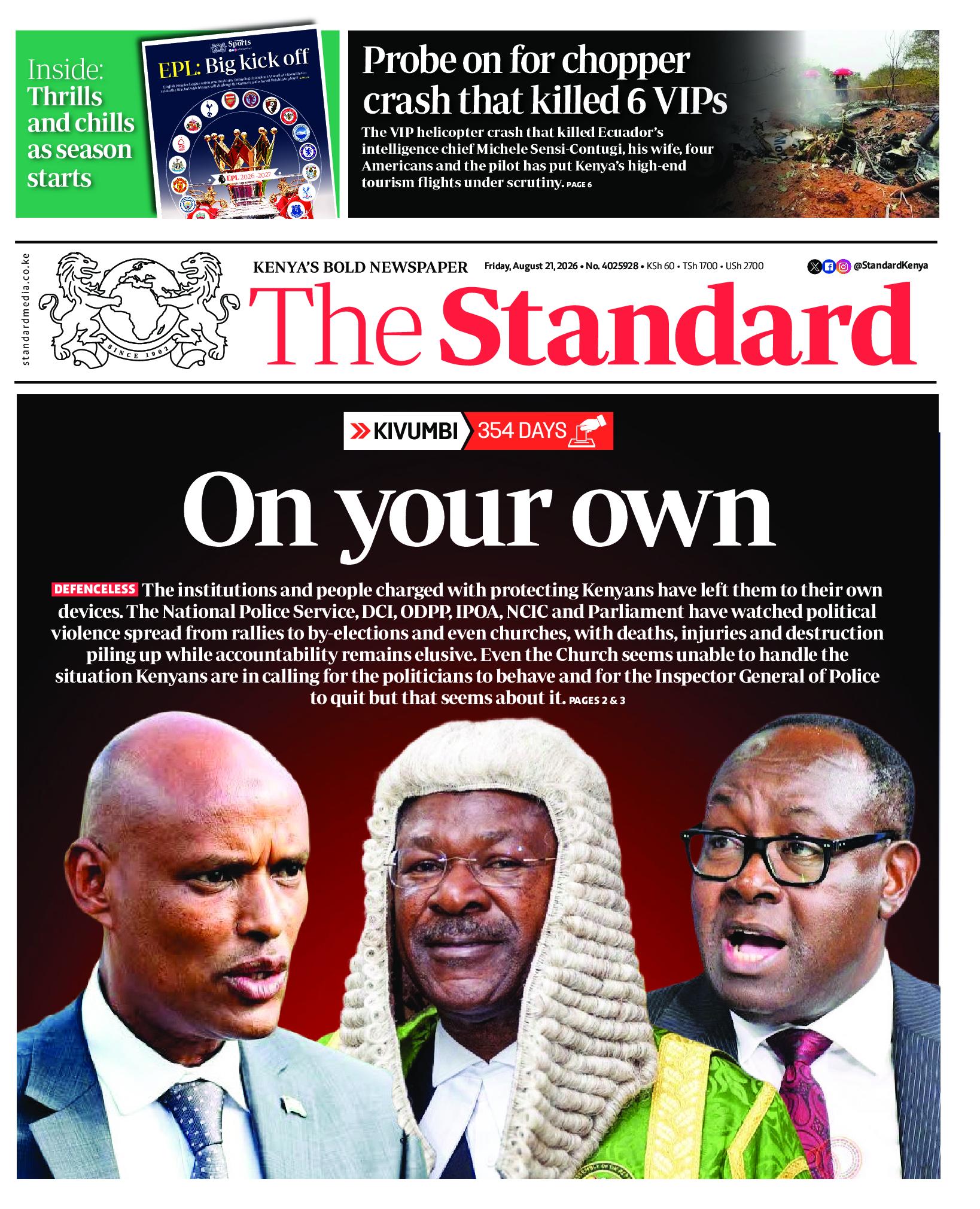 The Standard Newspaper page 1