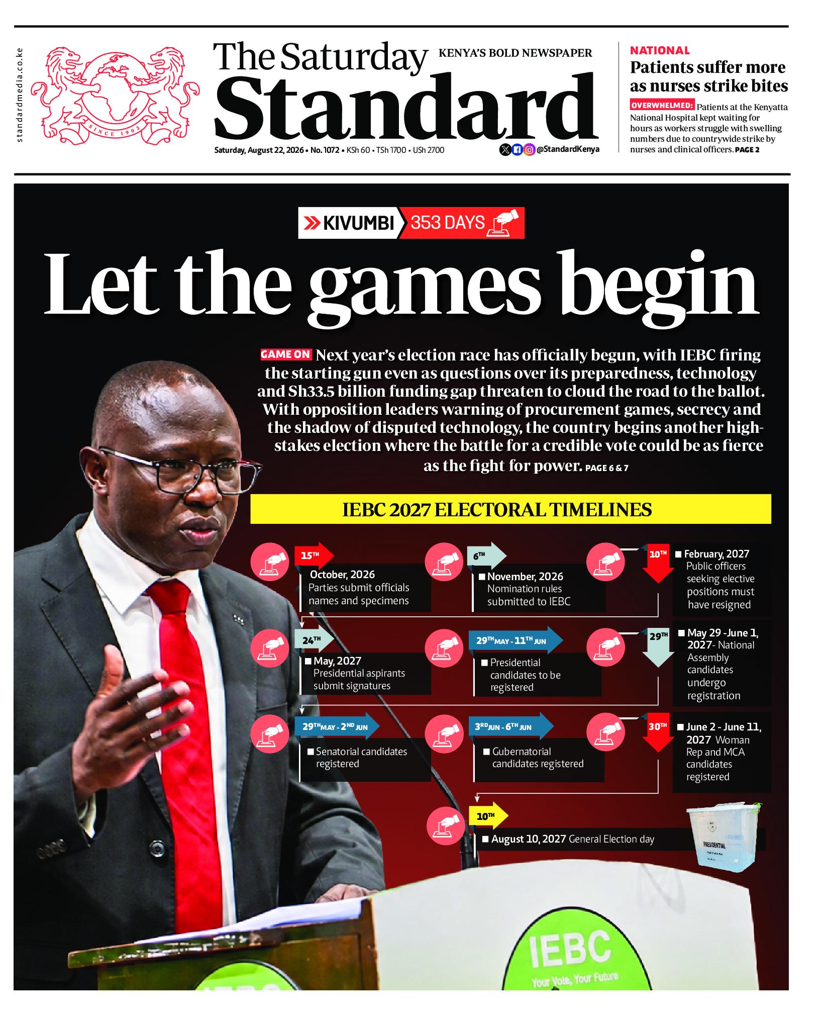 The Standard Newspaper page 1