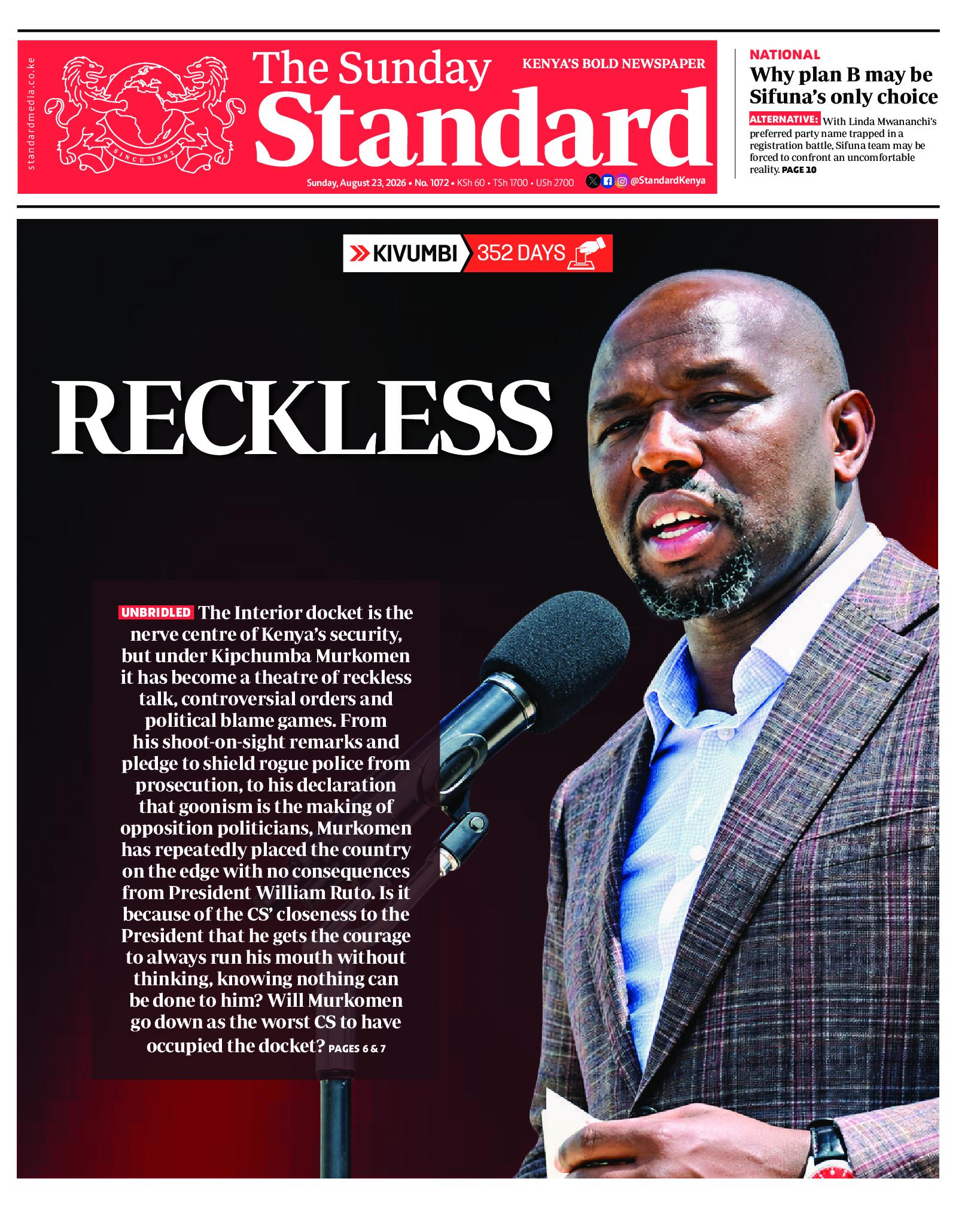 The Standard Newspaper page 1