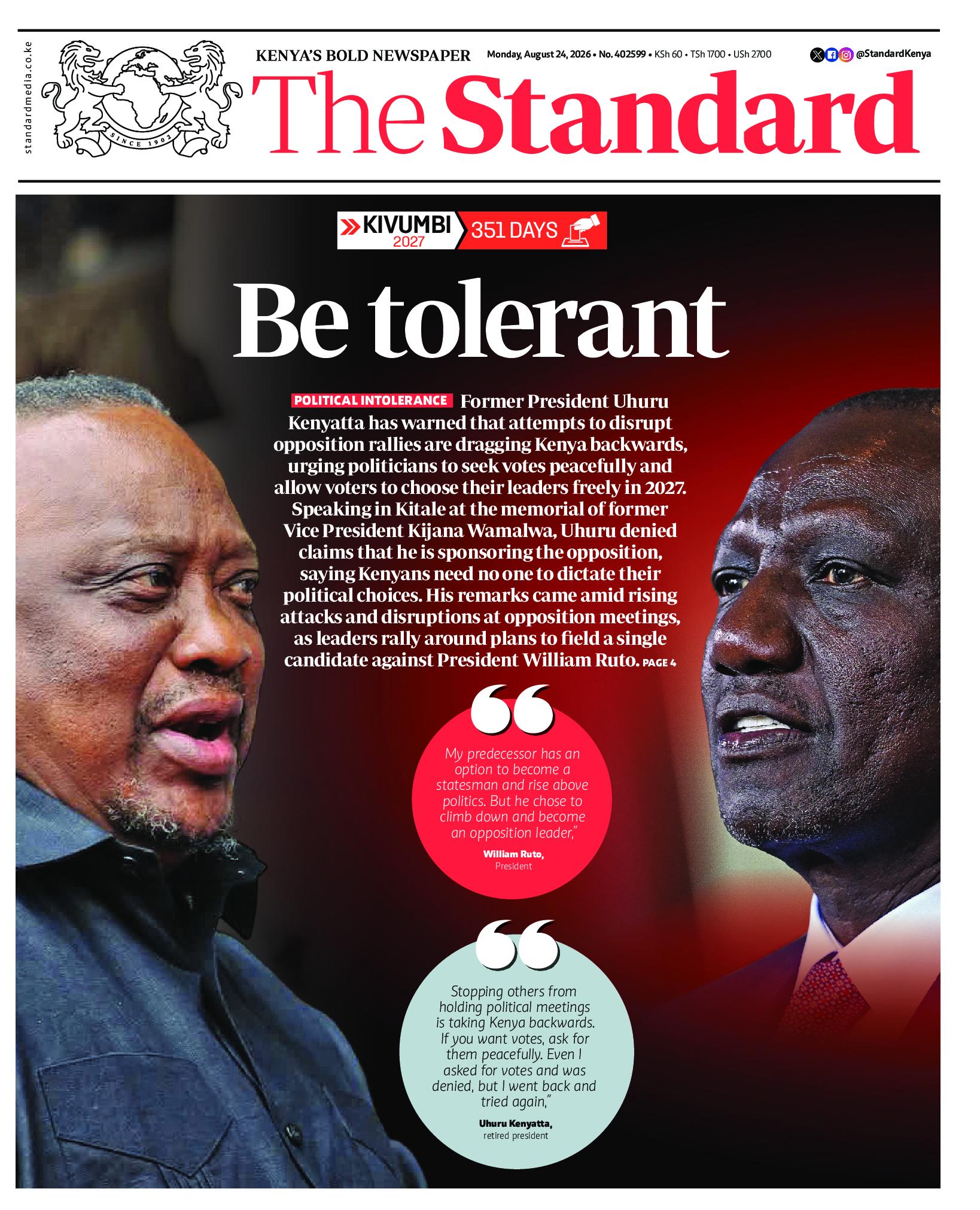 The Standard Newspaper page 1