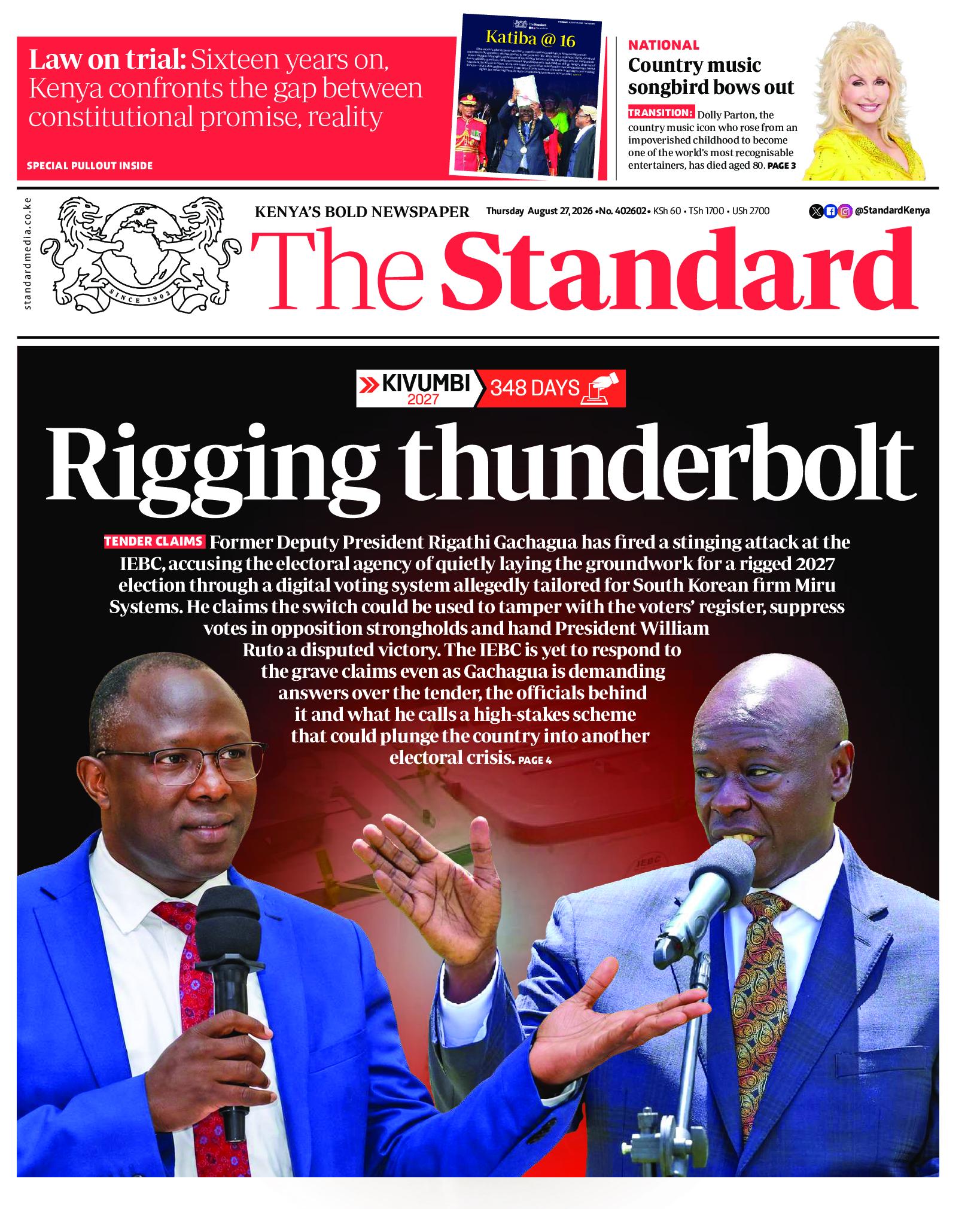 The Standard Newspaper page 1