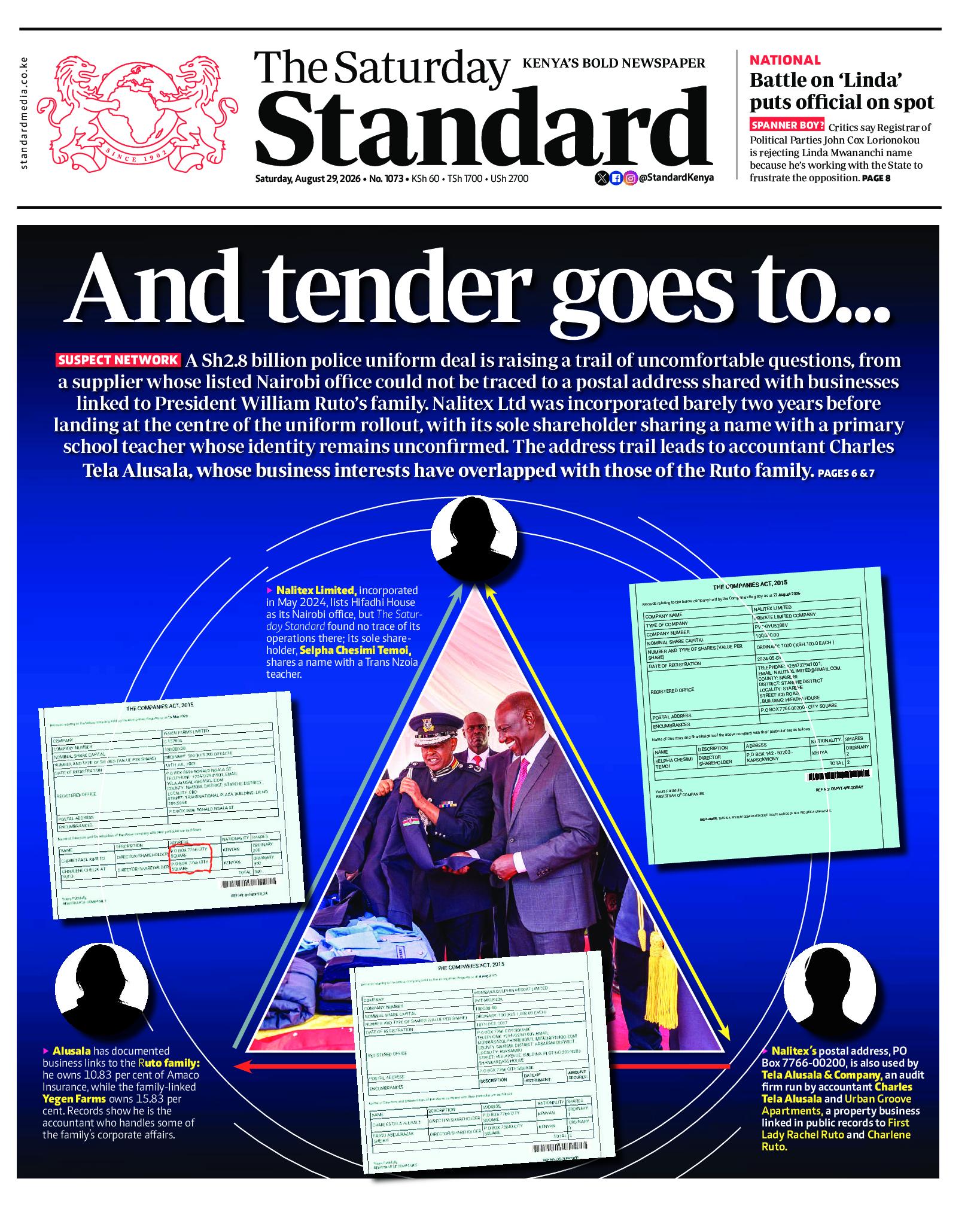 The Standard Newspaper page 1