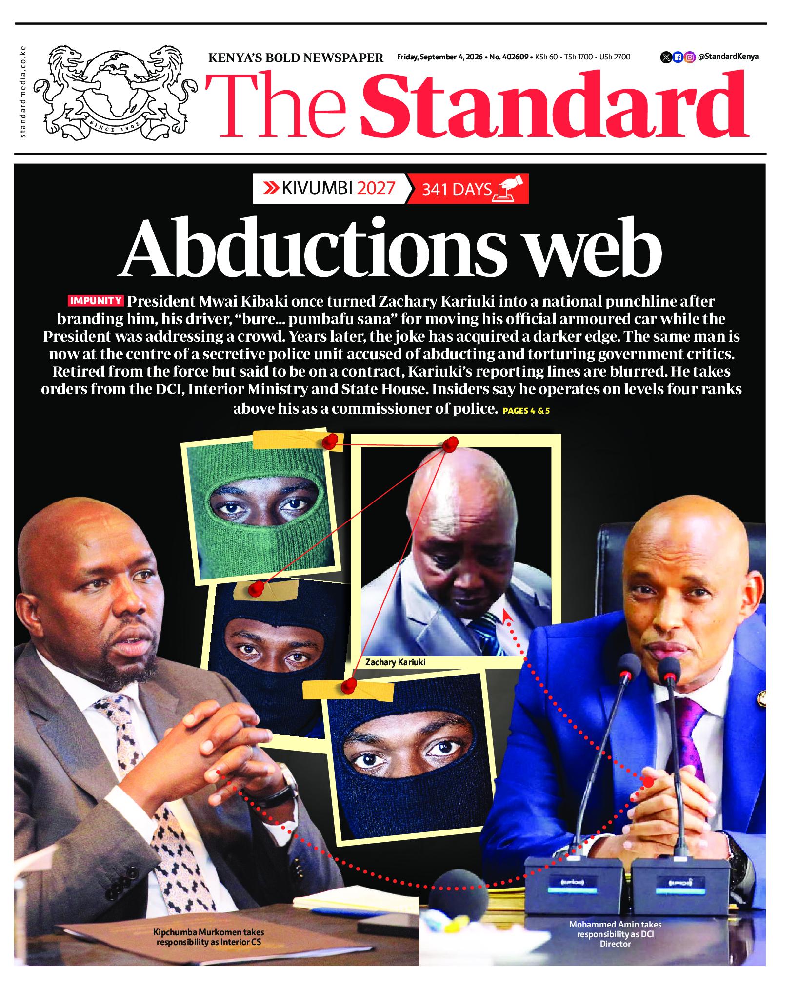 The Standard Newspaper page 1