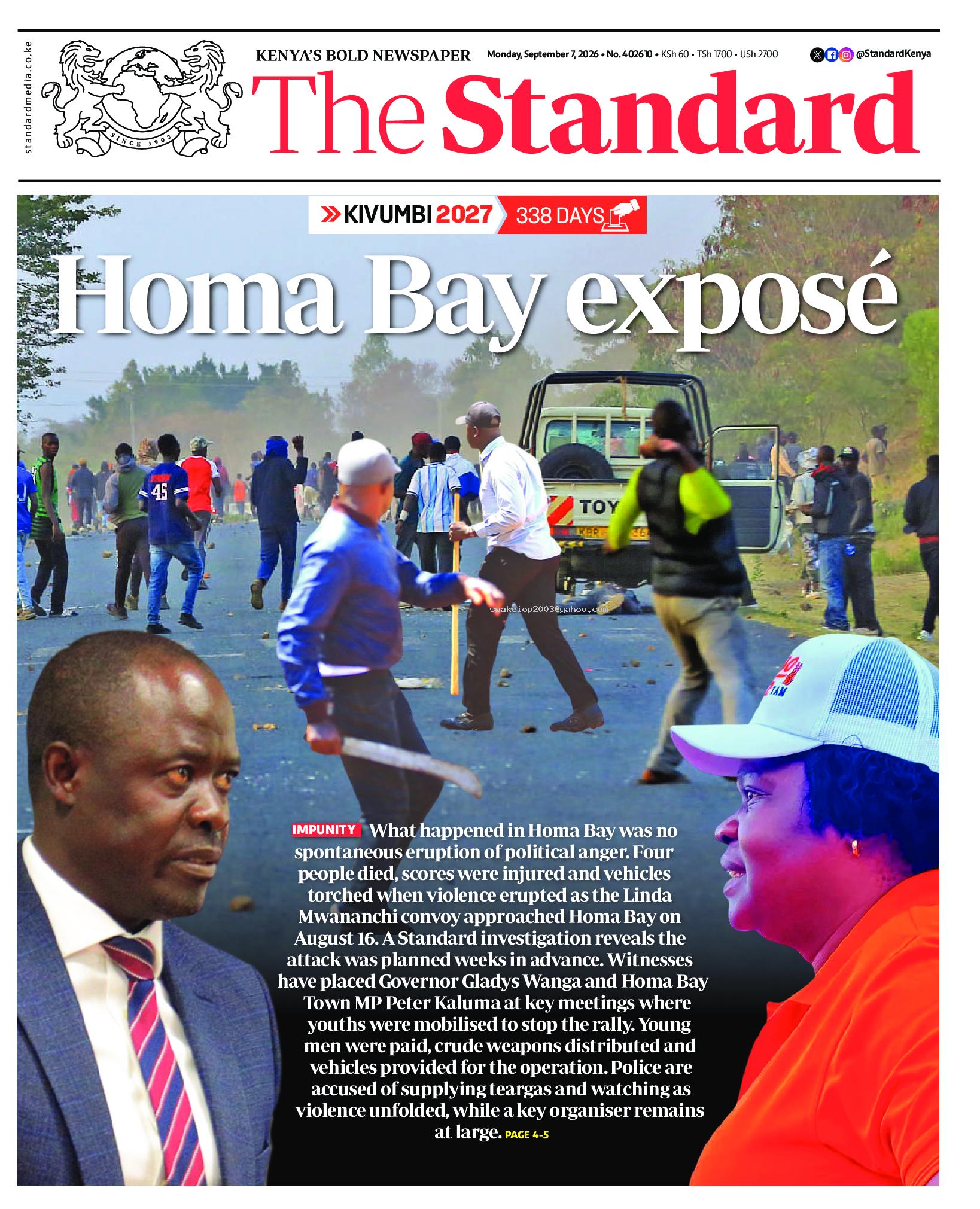 The Standard Newspaper page 1