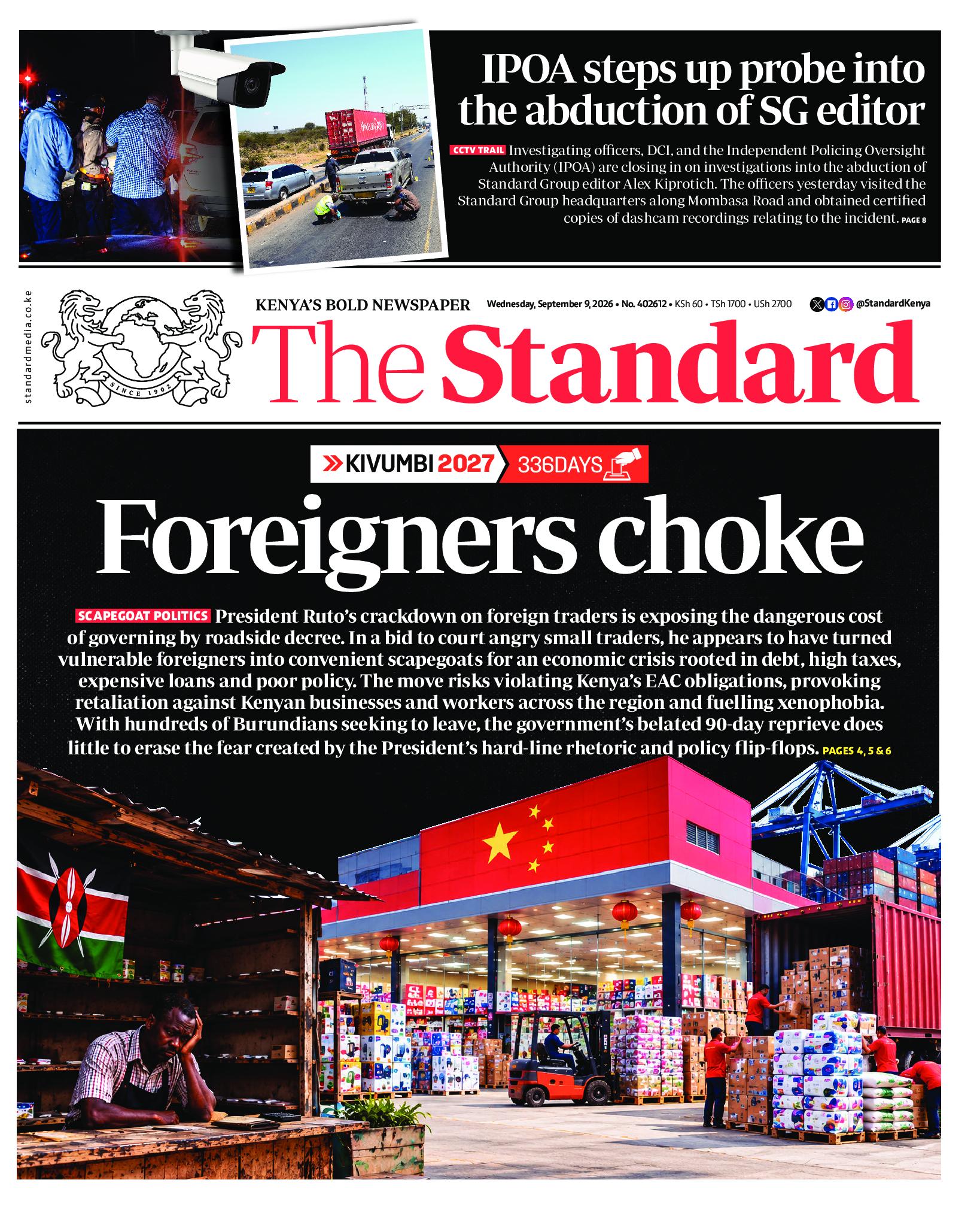 The Standard Newspaper page 1