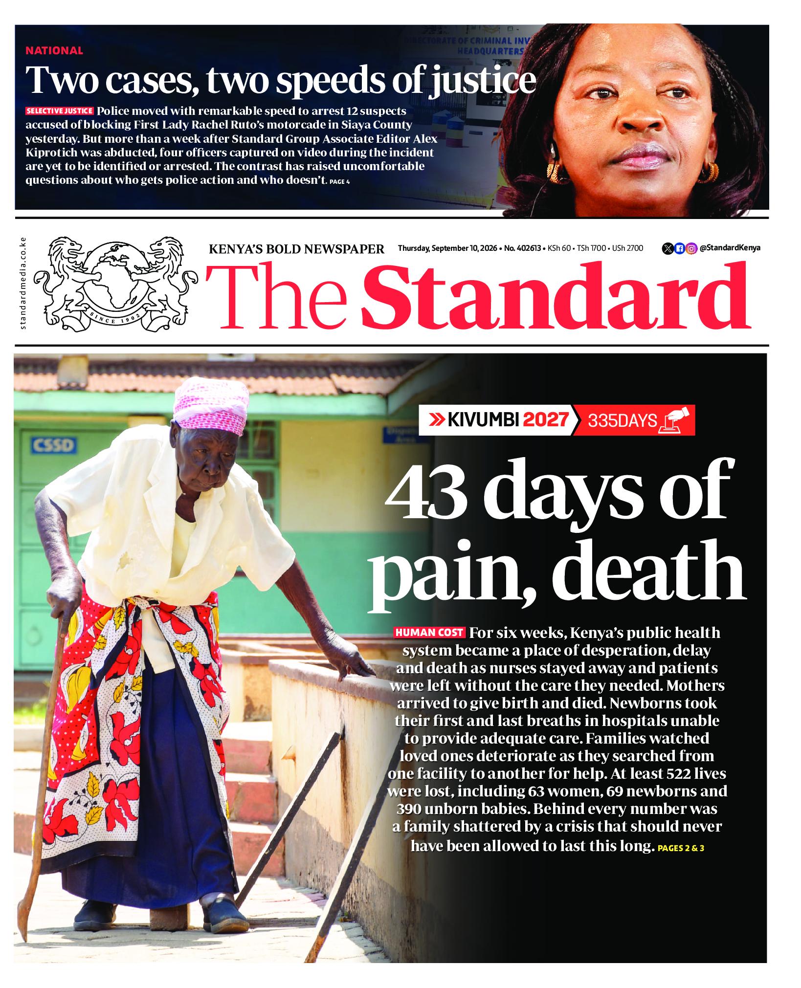 The Standard Newspaper page 1