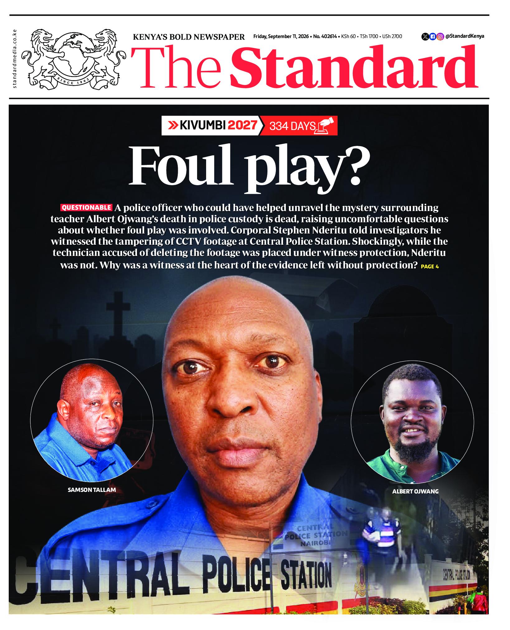 The Standard Newspaper page 1
