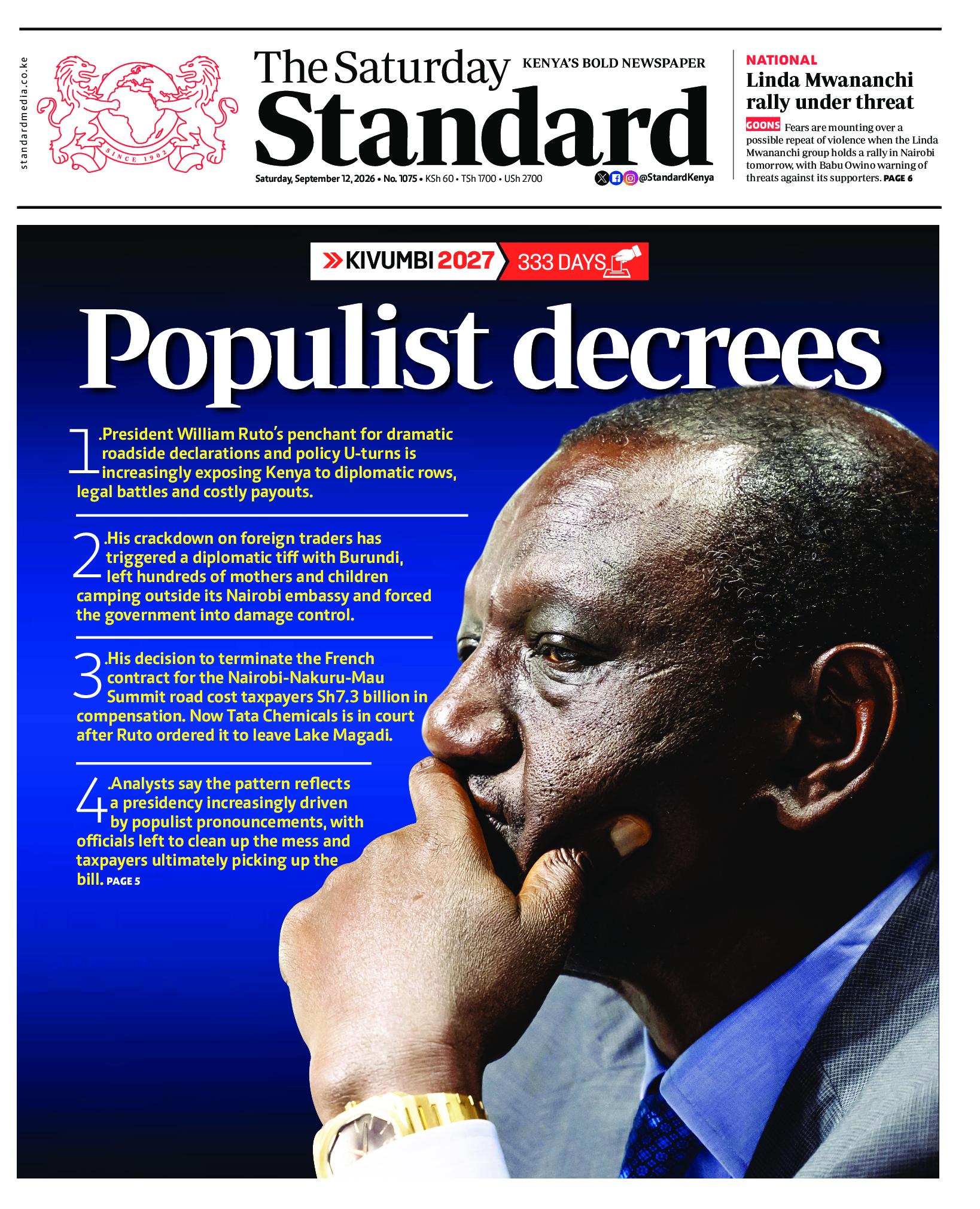 The Standard Newspaper page 1