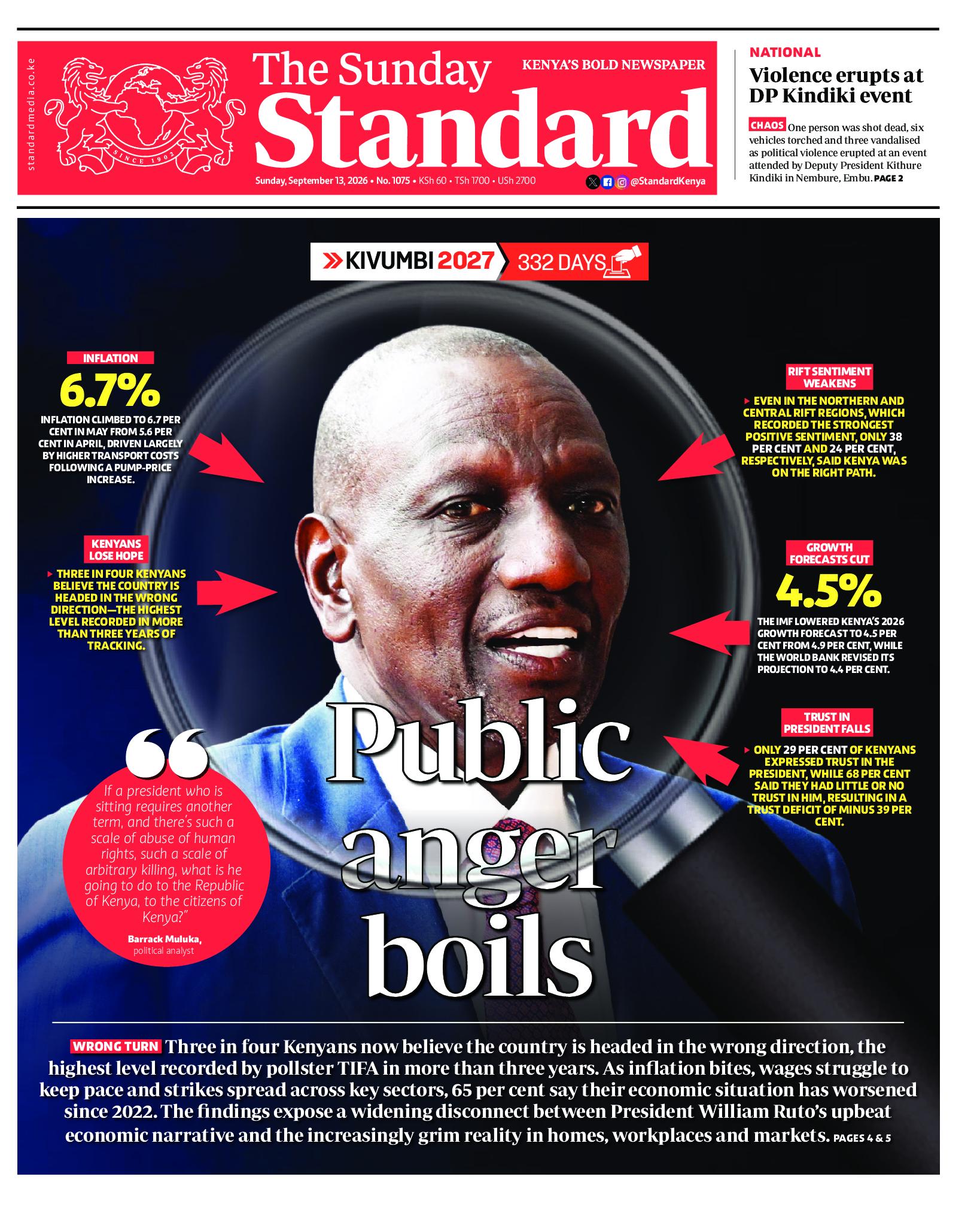 The Standard Newspaper page 1