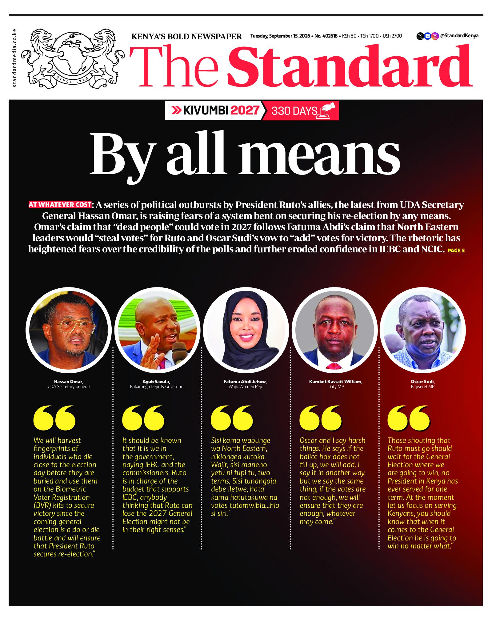 The Standard Newspaper page 1