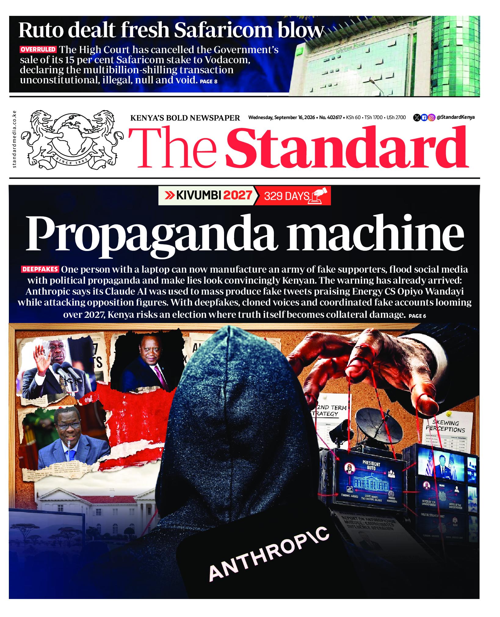 The Standard Newspaper page 1