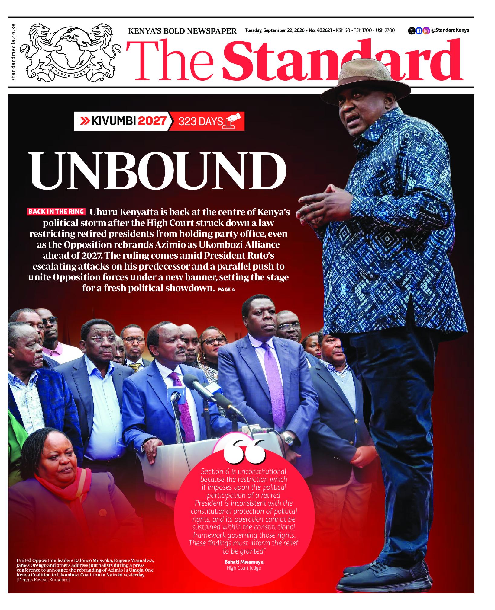 The Standard Newspaper page 1